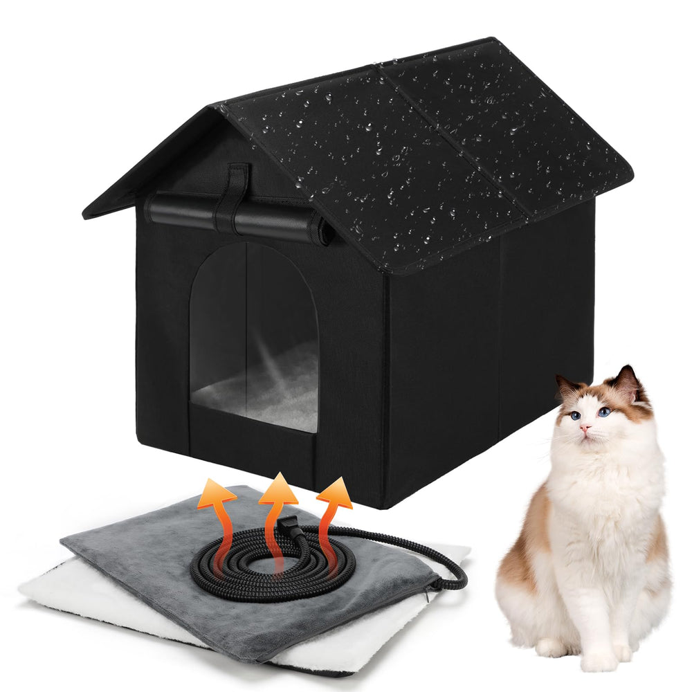 Midollarle heated cat house front view shows weatherproof winter shelter