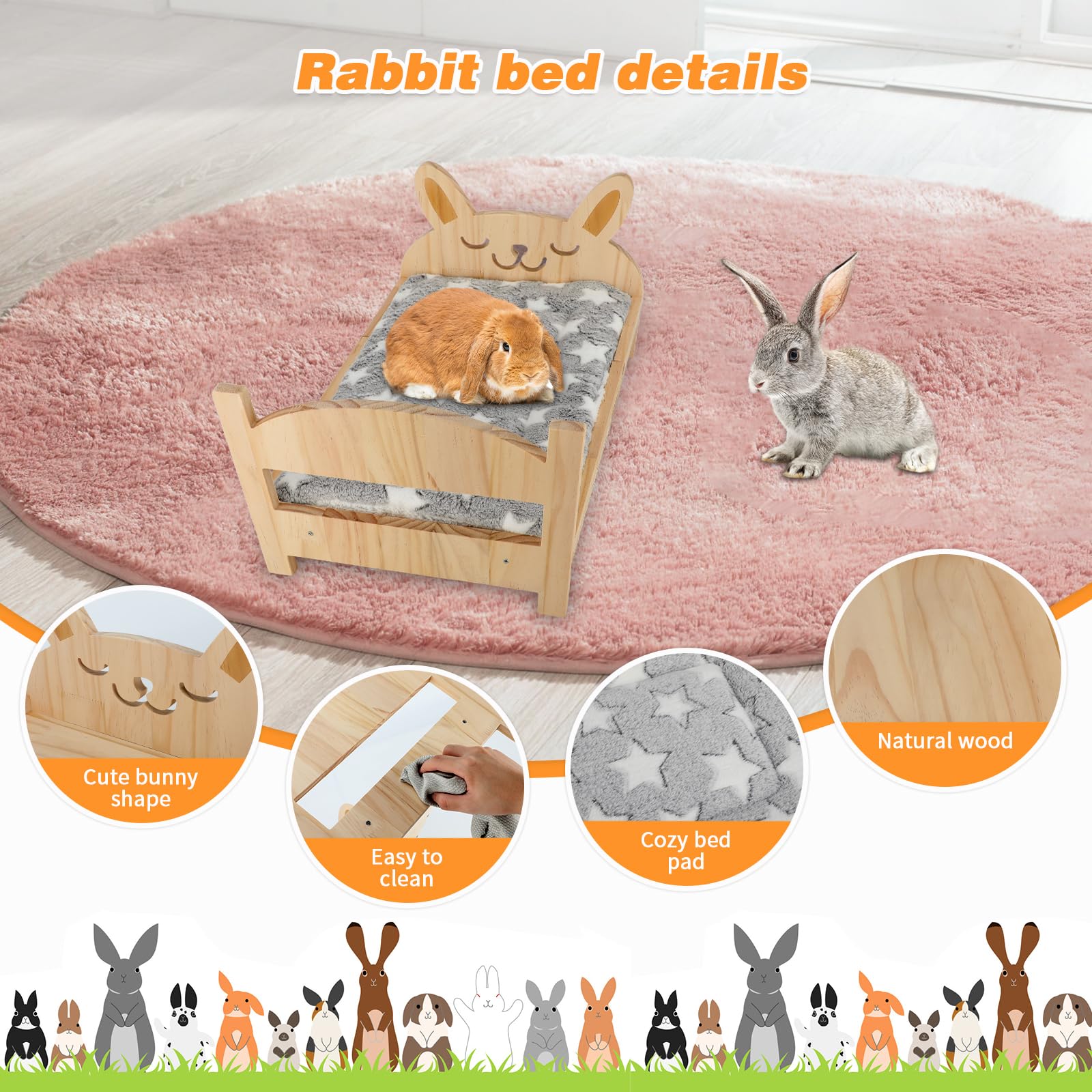 Midollarle rabbit bed warm cotton mattress offers inviting sleep surface for small pets.