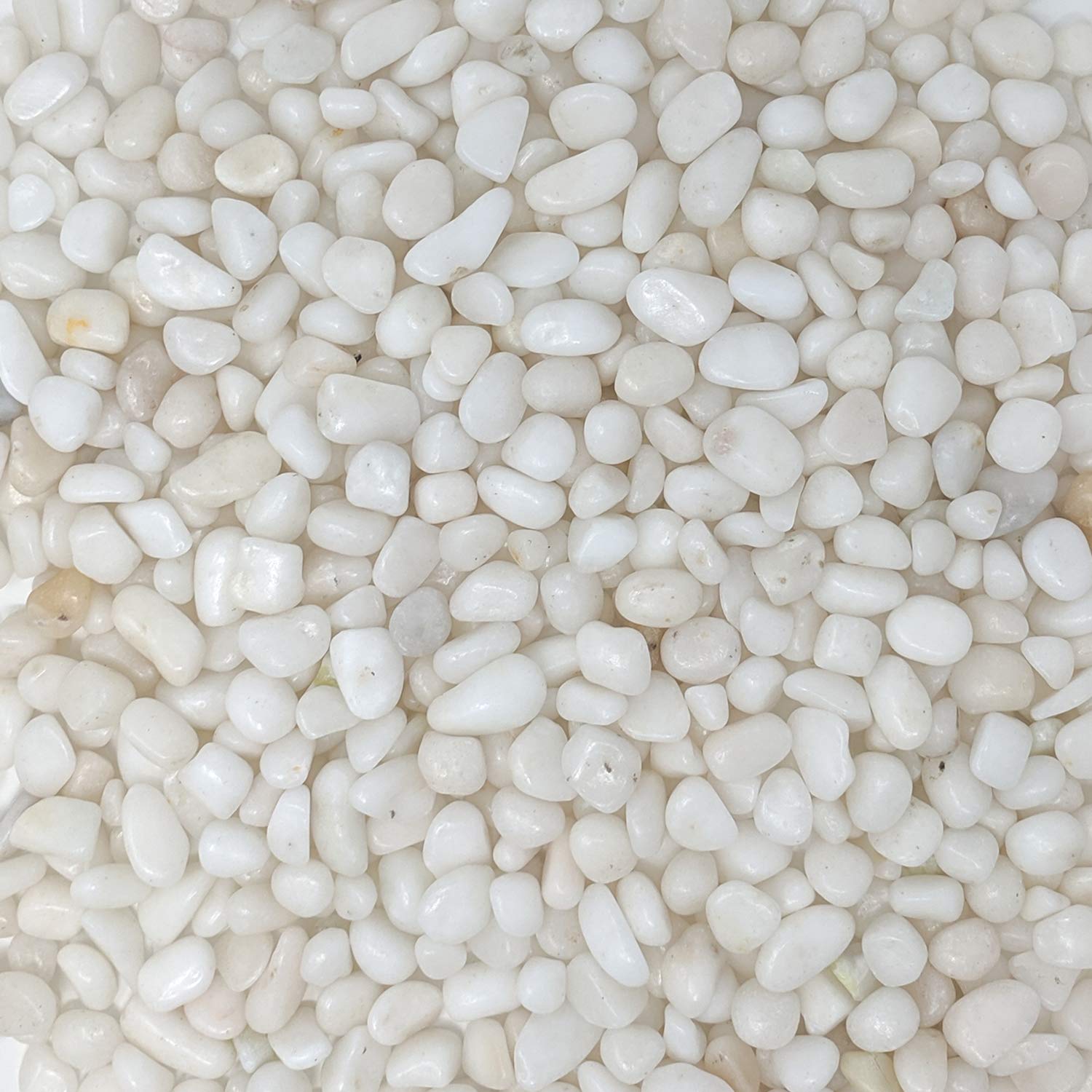 Midwest Hearth polished white pebbles fairy garden use showing natural shapes and color.