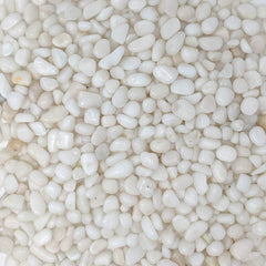 Midwest Hearth polished white pebbles fairy garden use showing natural shapes and color.