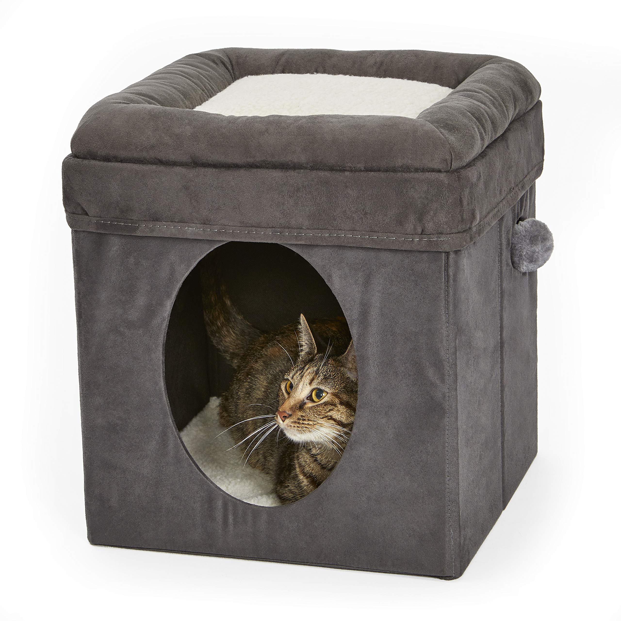 MidWest Homes for Pets cat cube bed top with bolsters offers elevated lounging and plush comfort