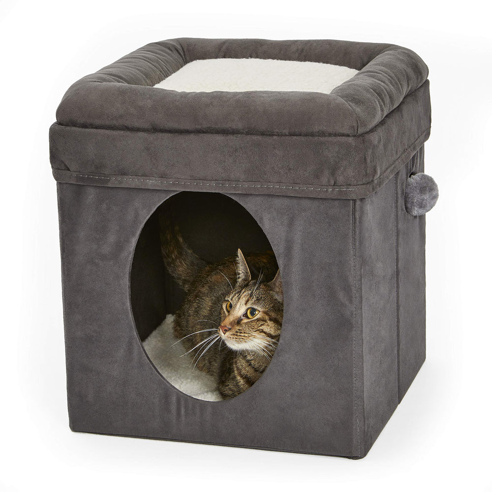 MidWest Homes for Pets cat cube bed top with bolsters offers elevated lounging and plush comfort