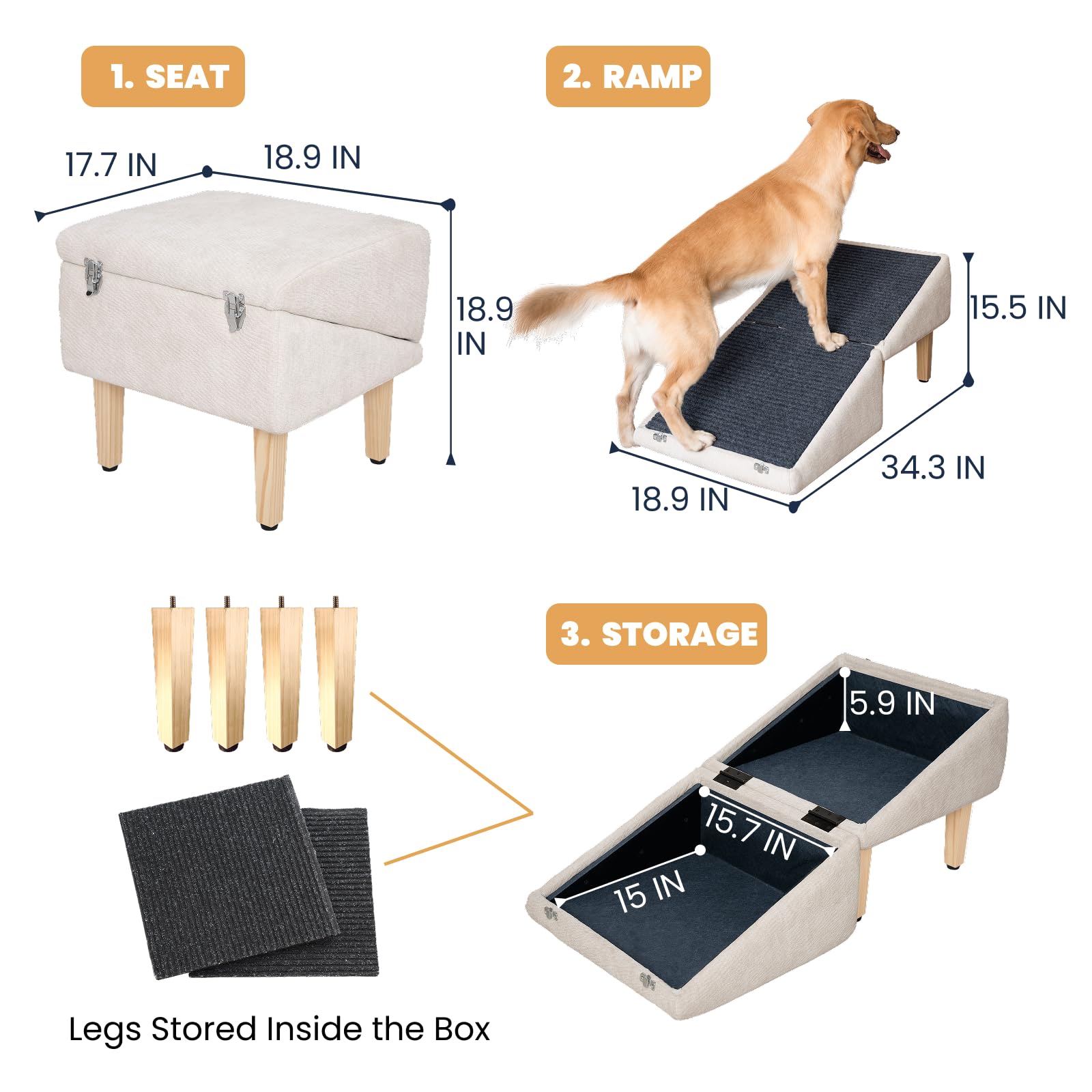 Miemie's Corner 3-in-1 dog ramp storage area keeps blankets neatly tucked.