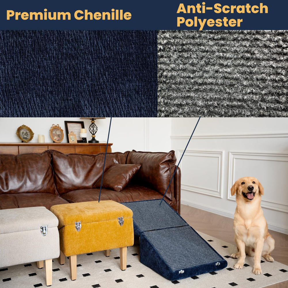 Miemie's Corner 3-in-1 Dog Ramp ottoman view highlights hidden storage and extra seating