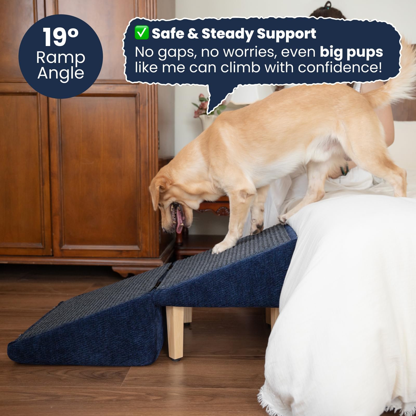 Miemie's Corner 3-in-1 Dog Ramp side view with open storage shows a spacious lift-out bin