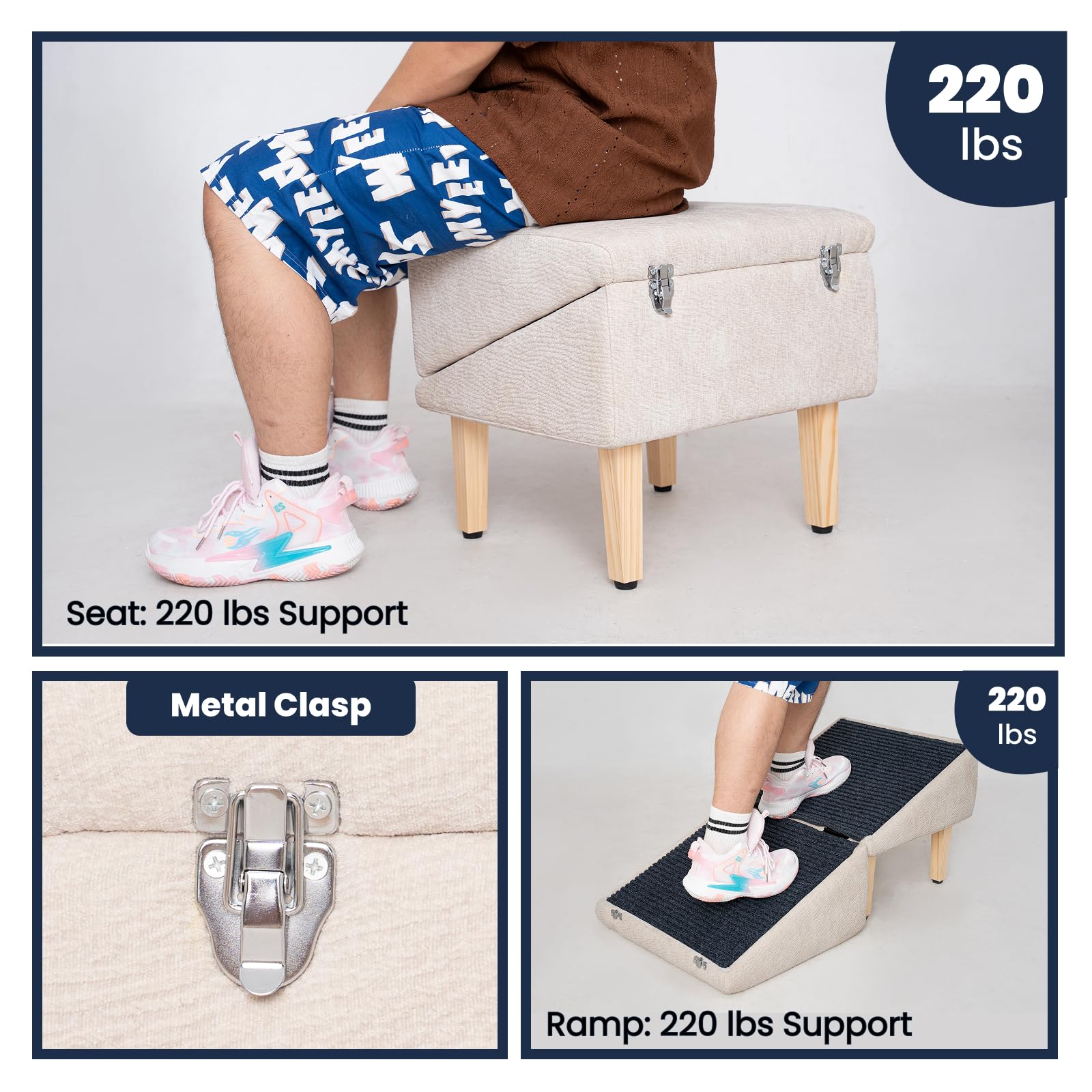 Miemie's Corner 3-in-1 Dog Ramp storage lid open shows 12.5L space for blankets