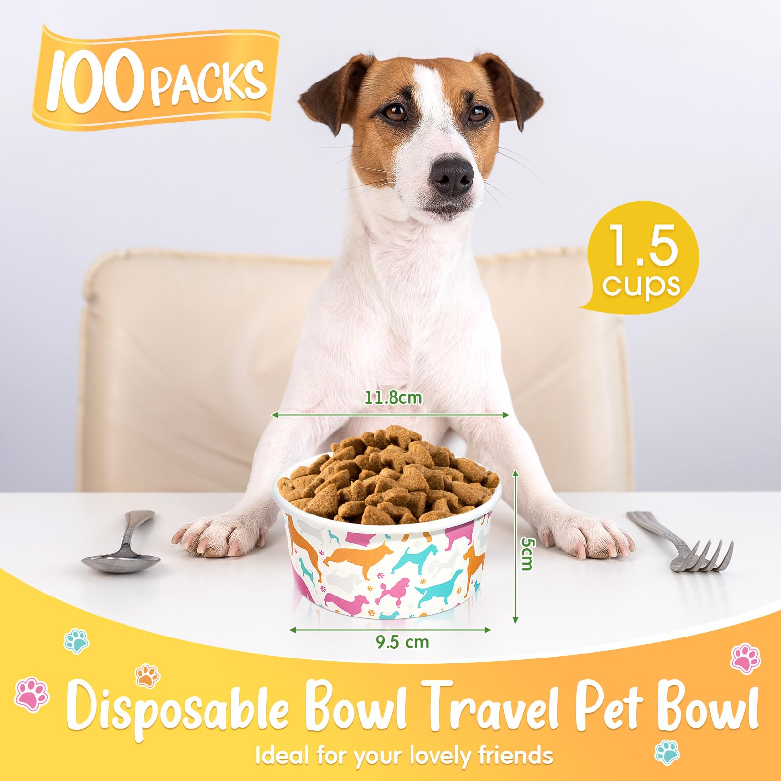 Mifoci paper dog bowls 12oz (1.5 cups) suitable for travel and meals.