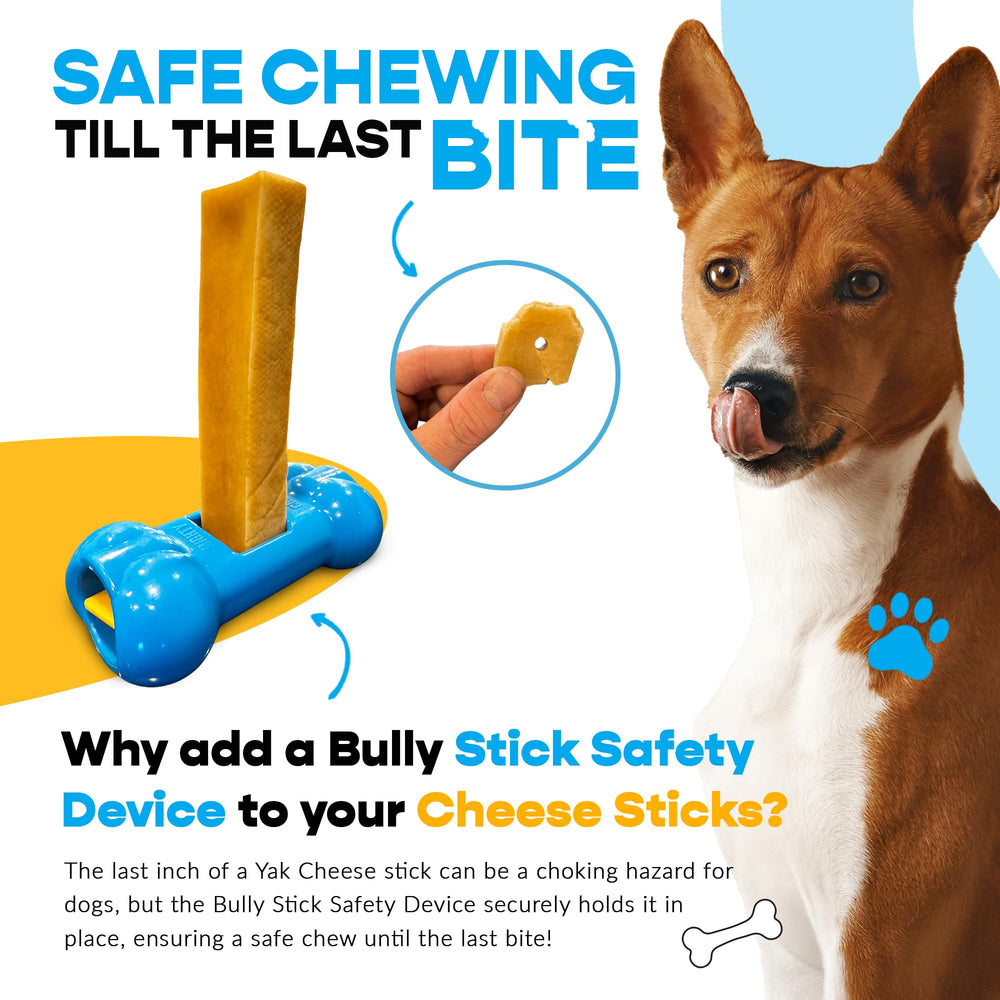 Mighty Chewz Bully Bone Holder attached to chew enhances safety during use