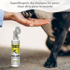 Mighty Mutt hypoallergenic paw cleanser closeup signaling safe, gentle care for sensitive paws