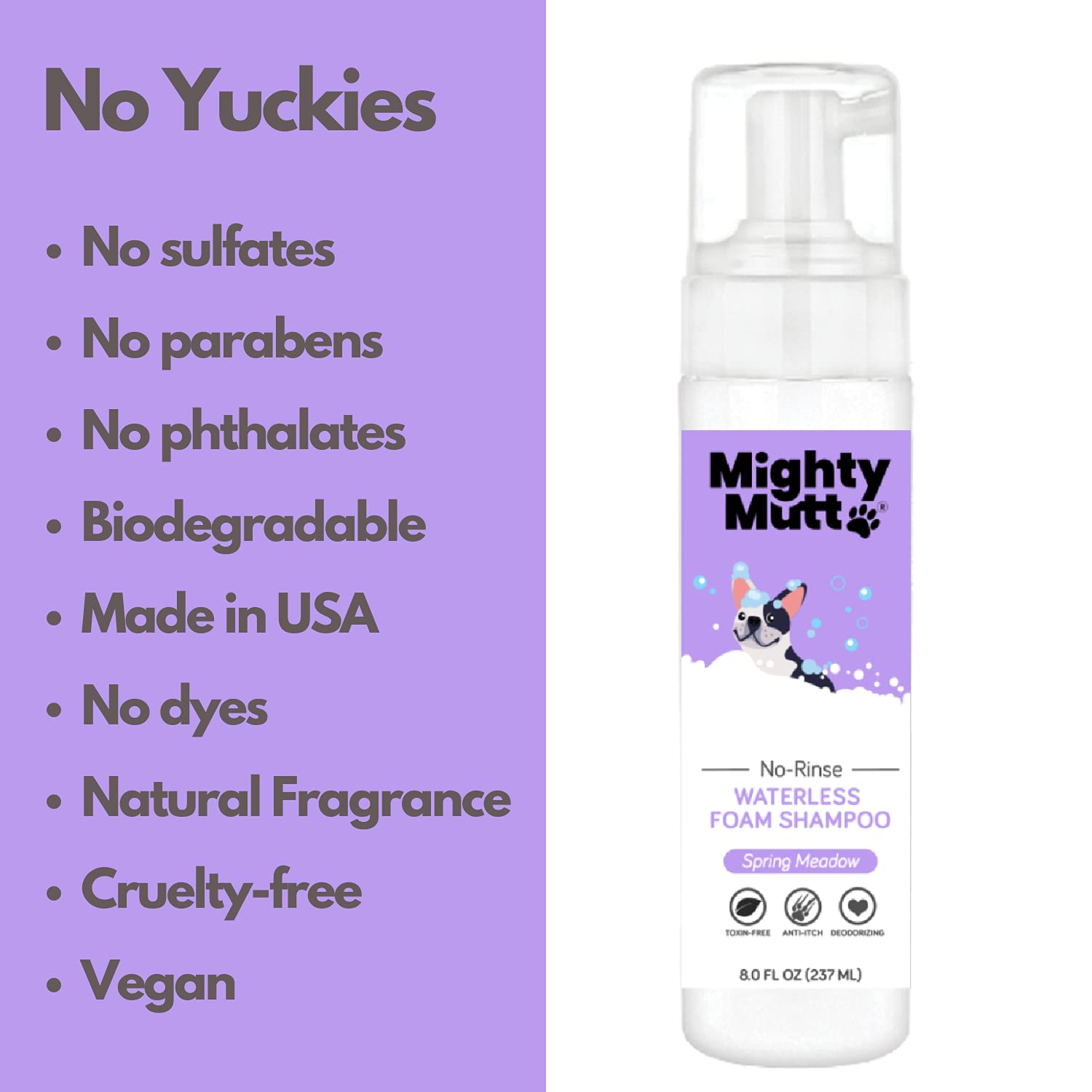 Mighty Mutt tearless formula closeup promotes gentle cleansing without irritation