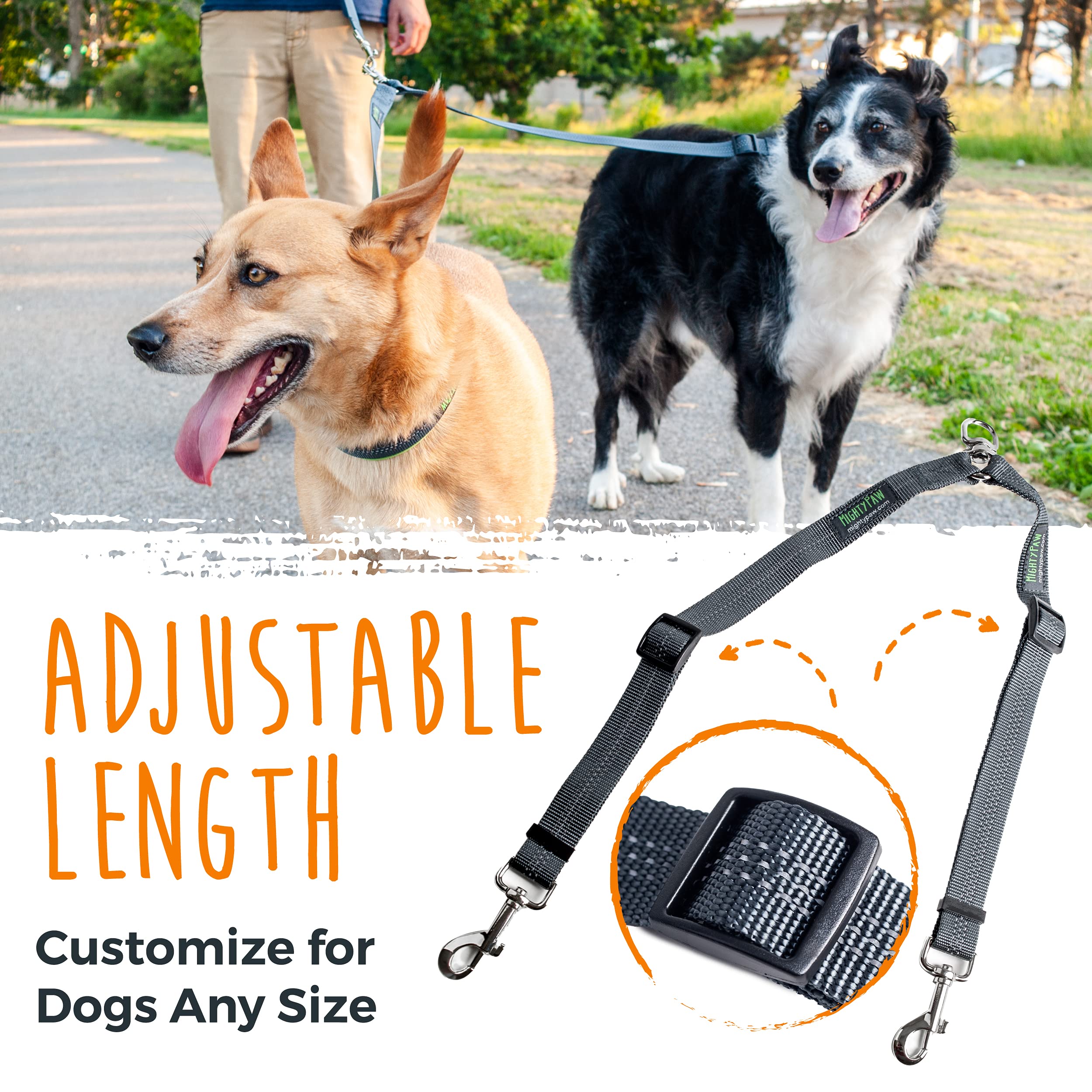 Mighty Paw two-dog leash with or without handle option for versatile control.
