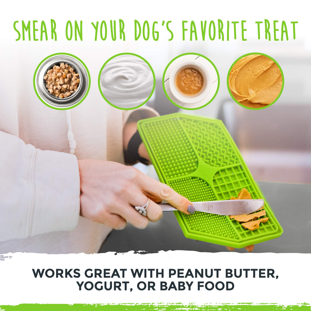 Mighty Paw Dog Lick Pad distraction quadrant keeps dogs busy during grooming sessions.