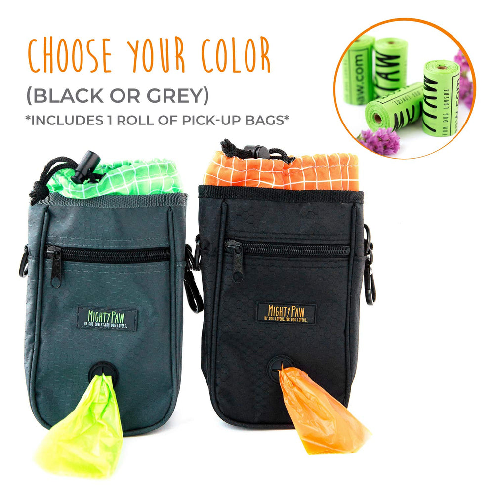 Mighty Paw dog treat bag carabiner hook highlights easy attachment for quick access