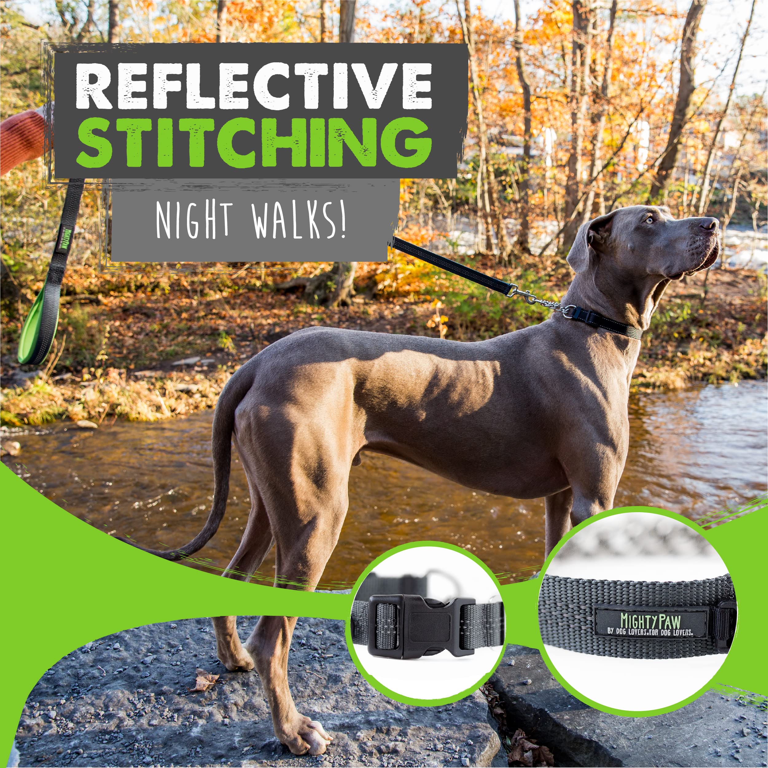 Collar Mighty Paw para actividades al exterior con nylon resistente.