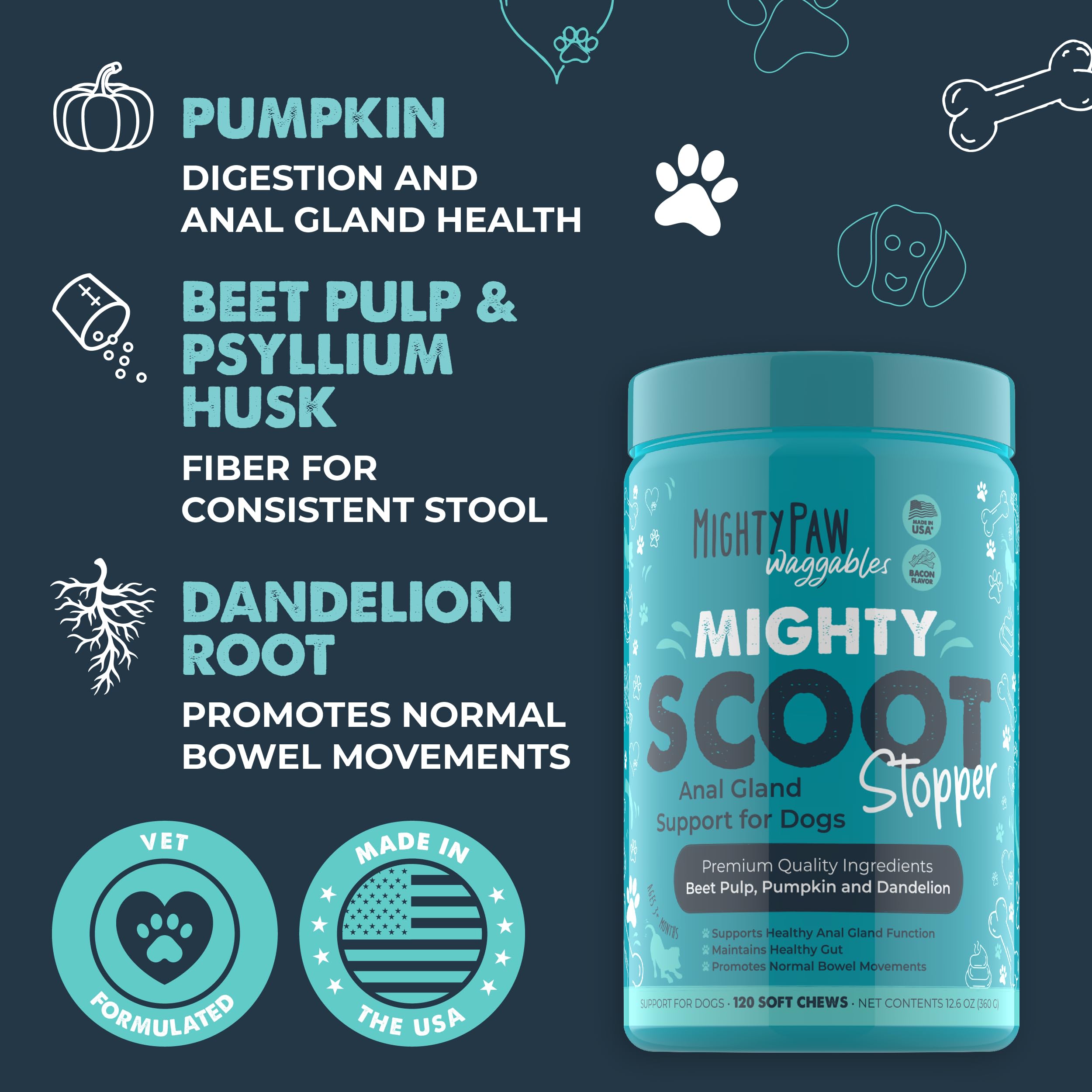 Mighty Paw Mighty Scoot bacon-flavored chew enhances acceptance during routines