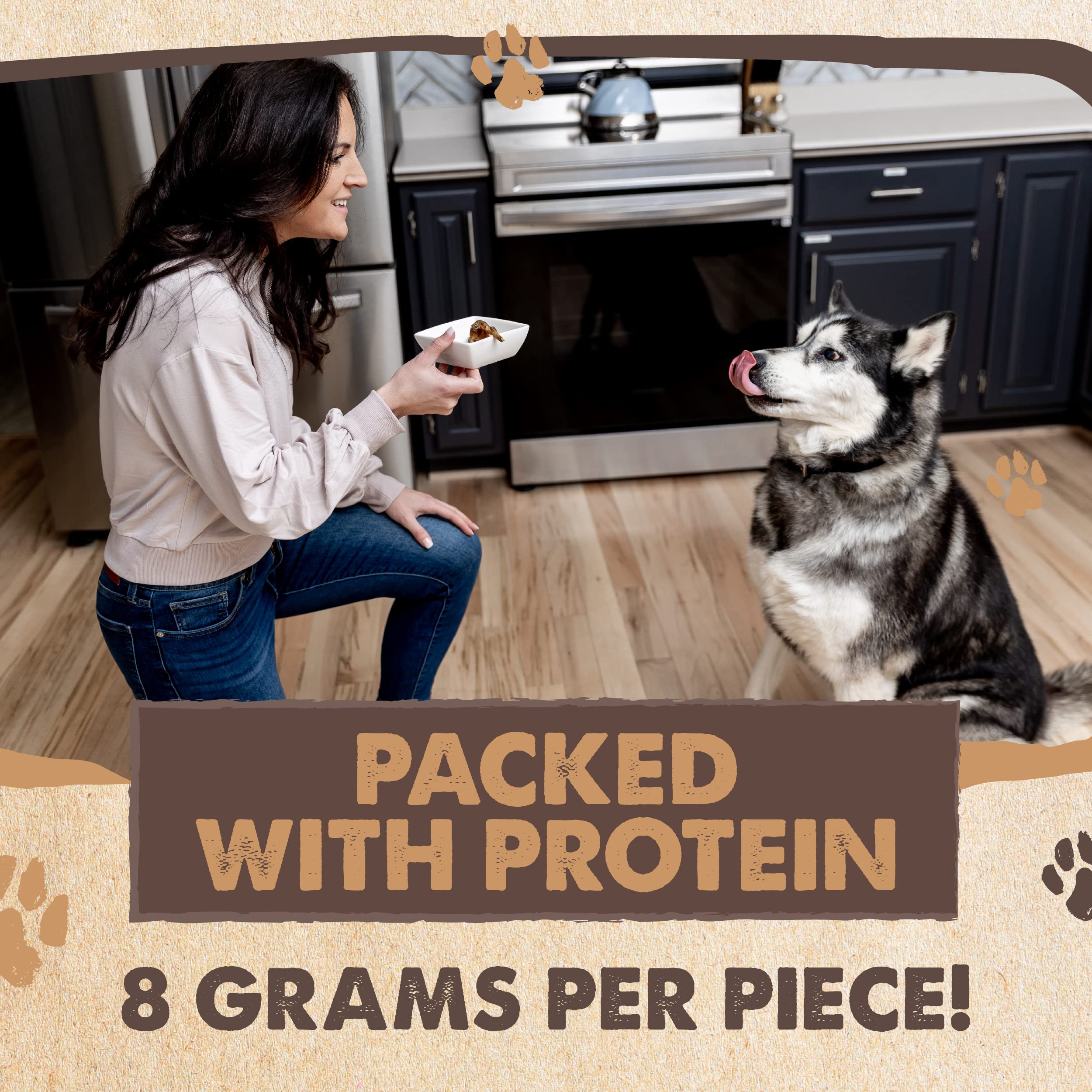 Mighty Paw Naturals beef gullet jerky for dogs shows versatile use as a snack