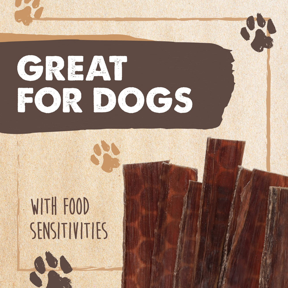 Mighty Paw Naturals beef gullet jerky training reward image conveys easy rewards during training