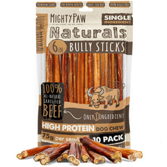 Mighty Paw Naturals bully sticks packaging 6-inch pack for long-lasting chew sessions