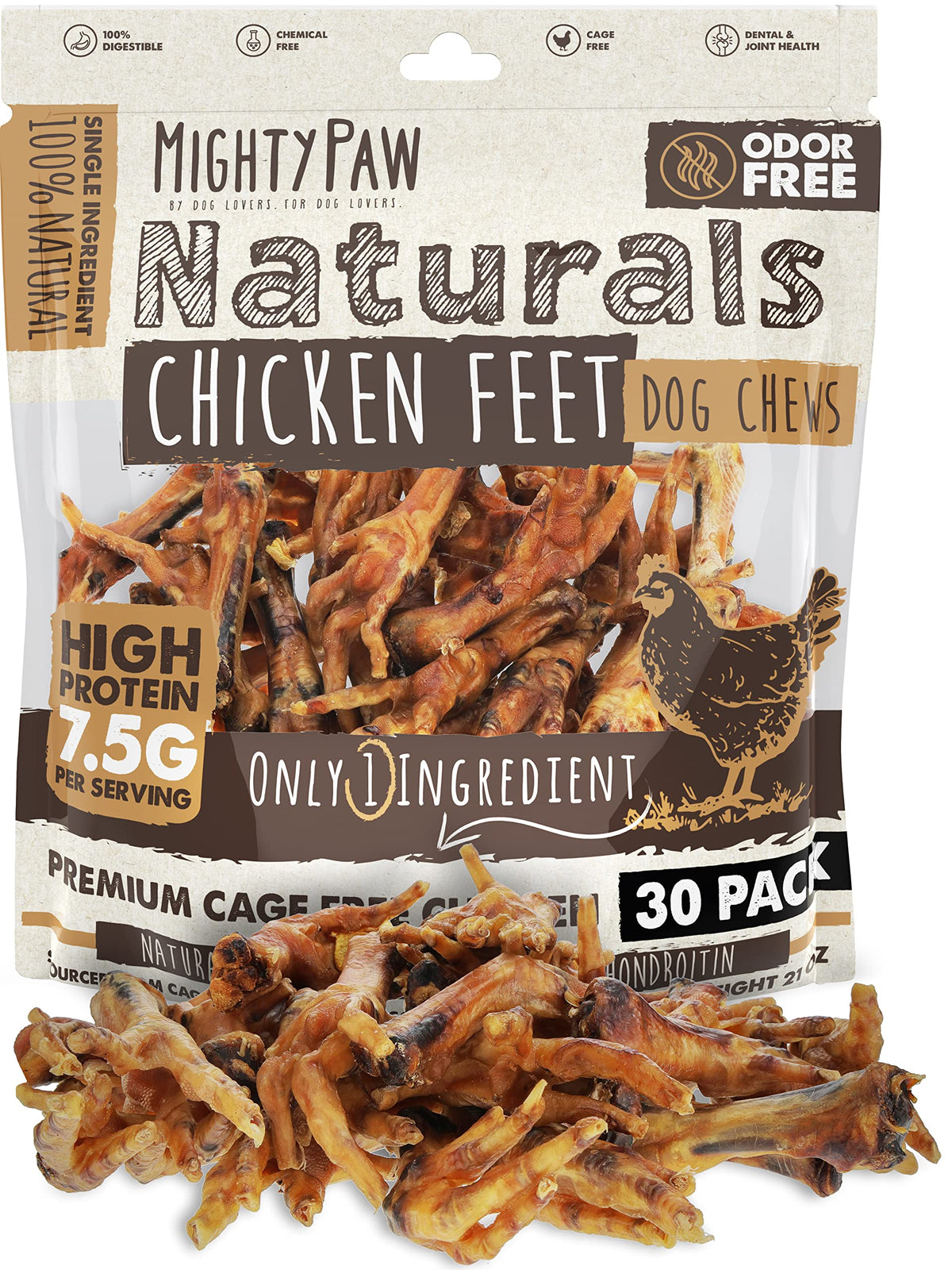 Mighty Paw Naturals chicken feet treats pack-30, ready for frequent rewarding sessions.