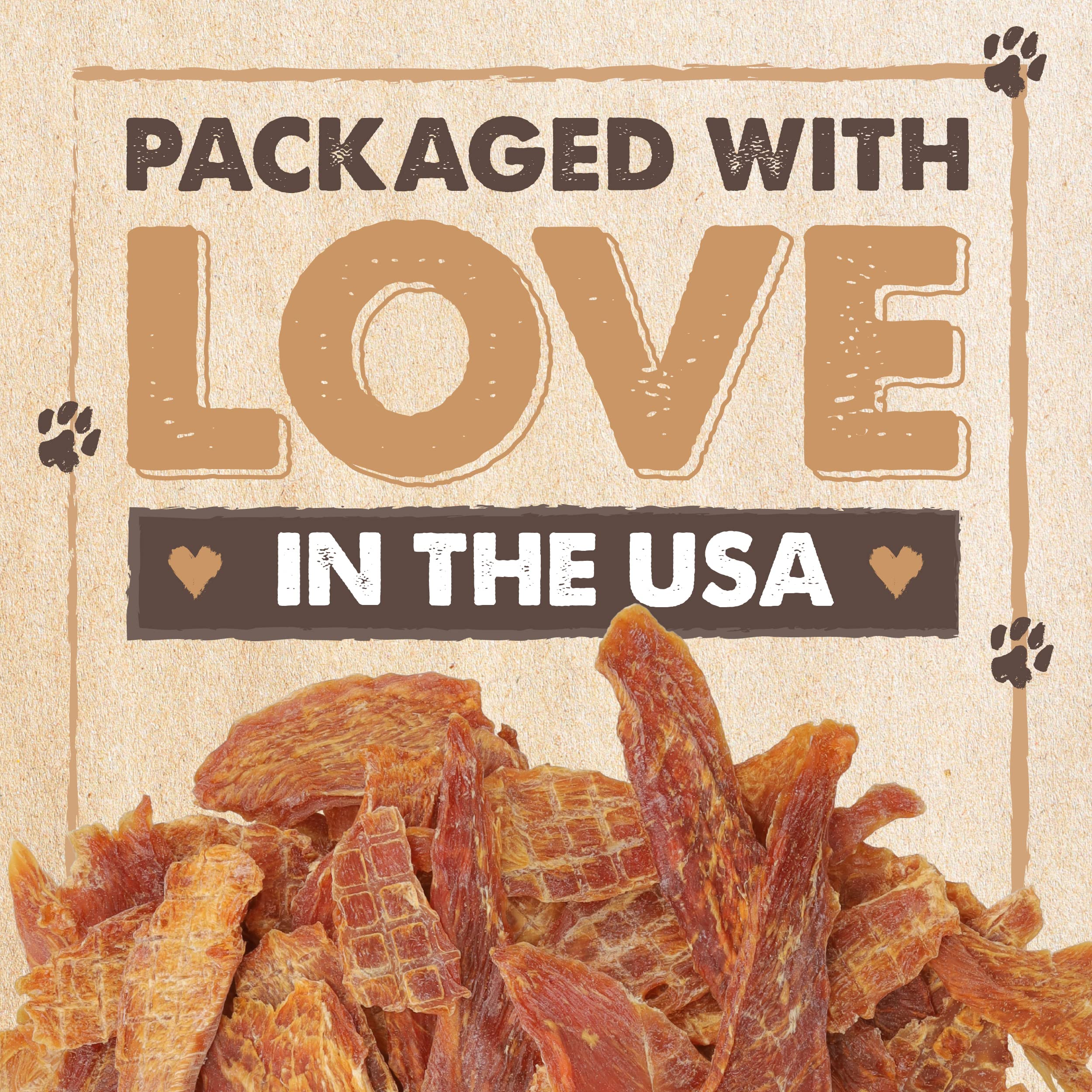 Mighty Paw Naturals Chicken Jerky closeup shows tender texture ideal for chewers.