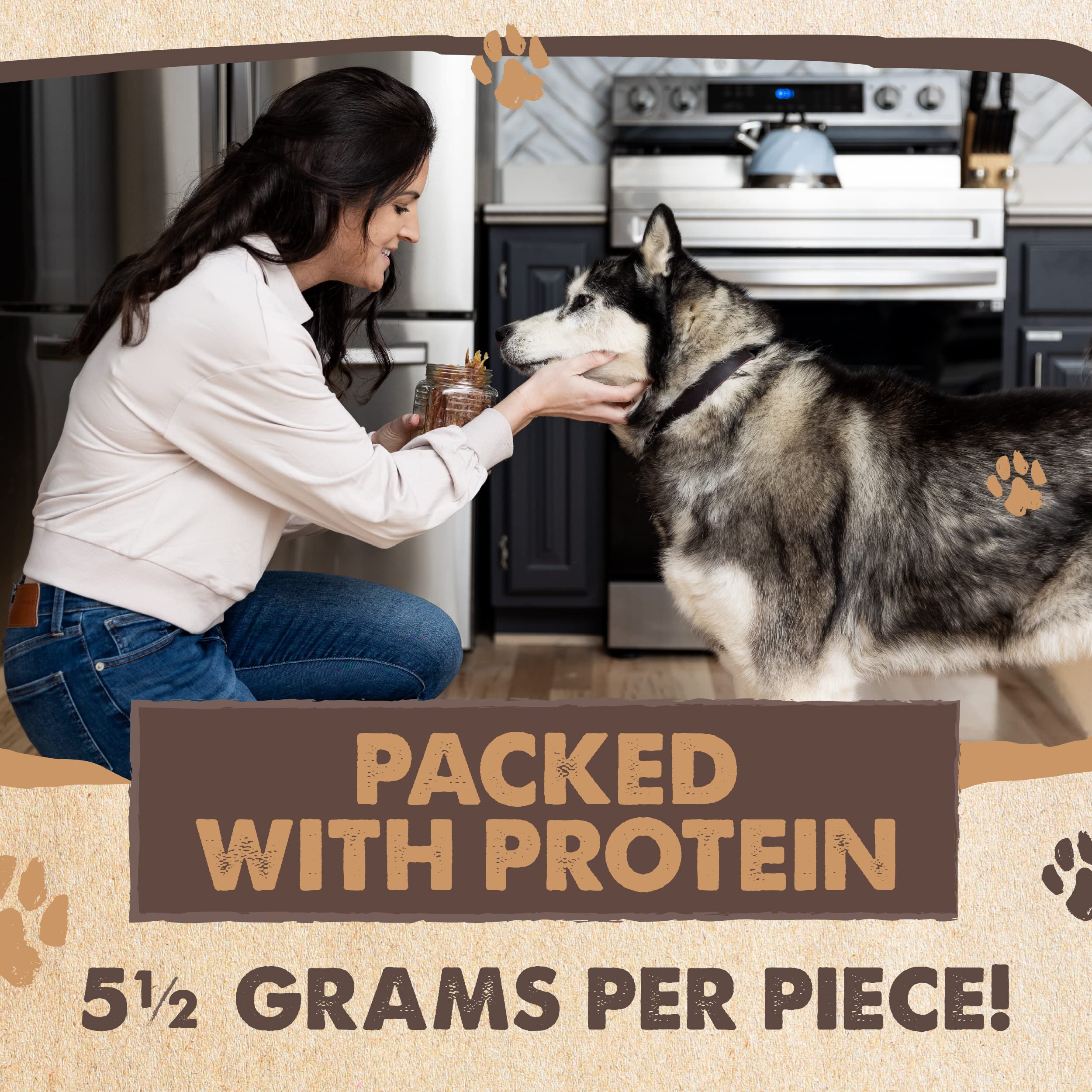 Mighty Paw Naturals Chicken Jerky large-dog-reward highlights protein-rich incentive.