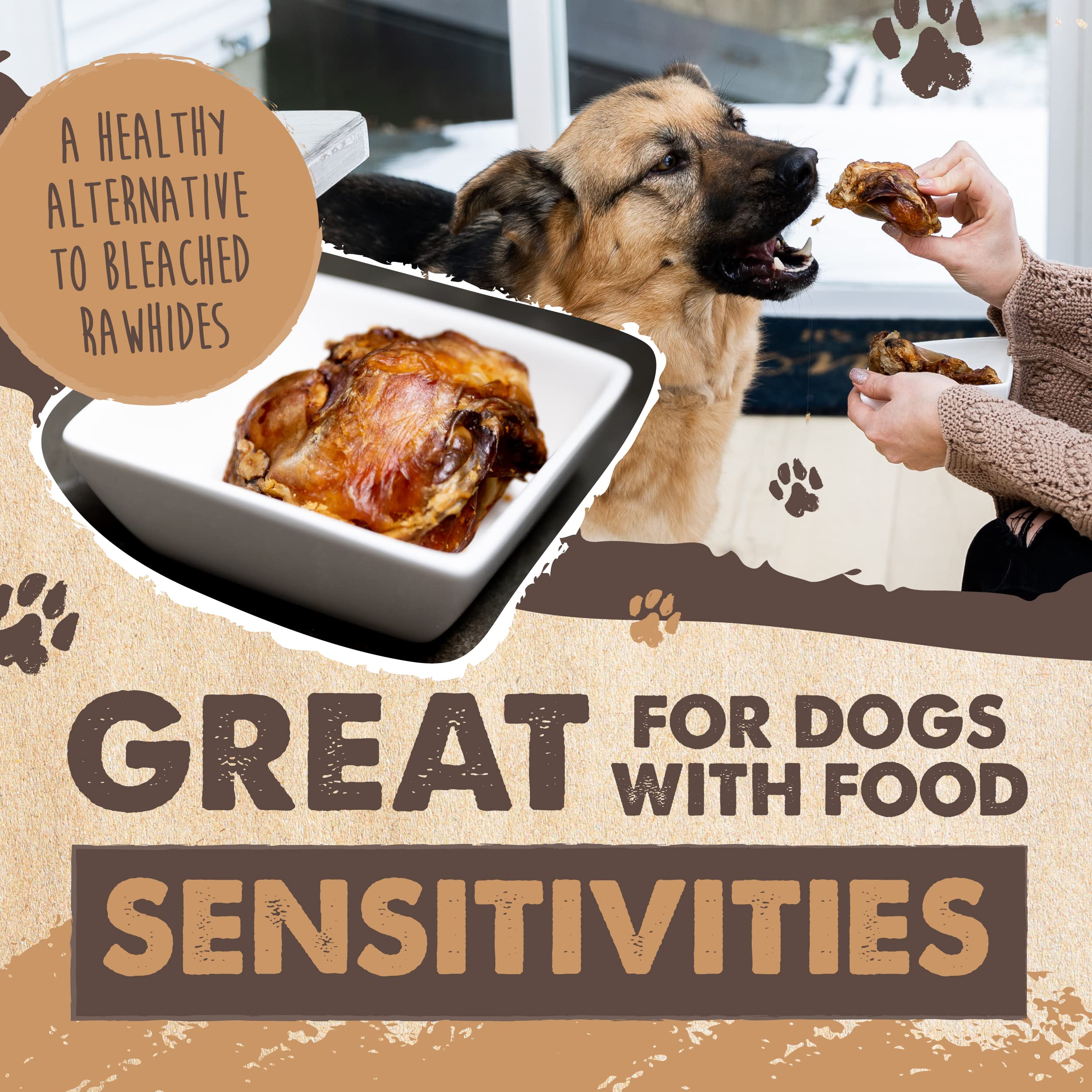 Mighty Paw Naturals dog chew offering a 2-in-1 experience with meat then bone.