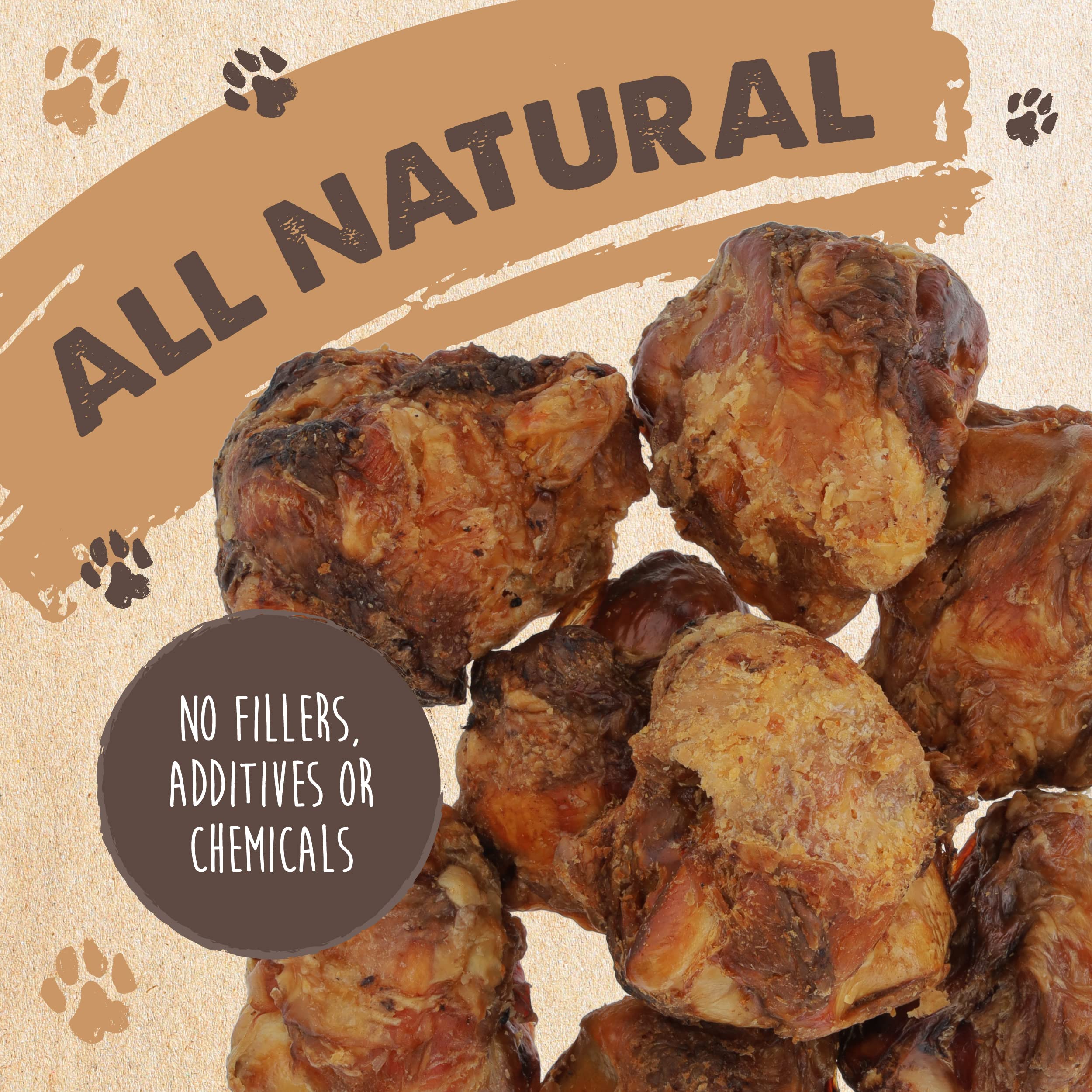 Mighty Paw Naturals knee cap bone close-up, showcasing 100% natural beef with no additives.