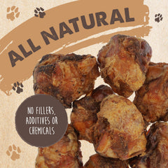 Mighty Paw Naturals knee cap bone close-up, showcasing 100% natural beef with no additives.