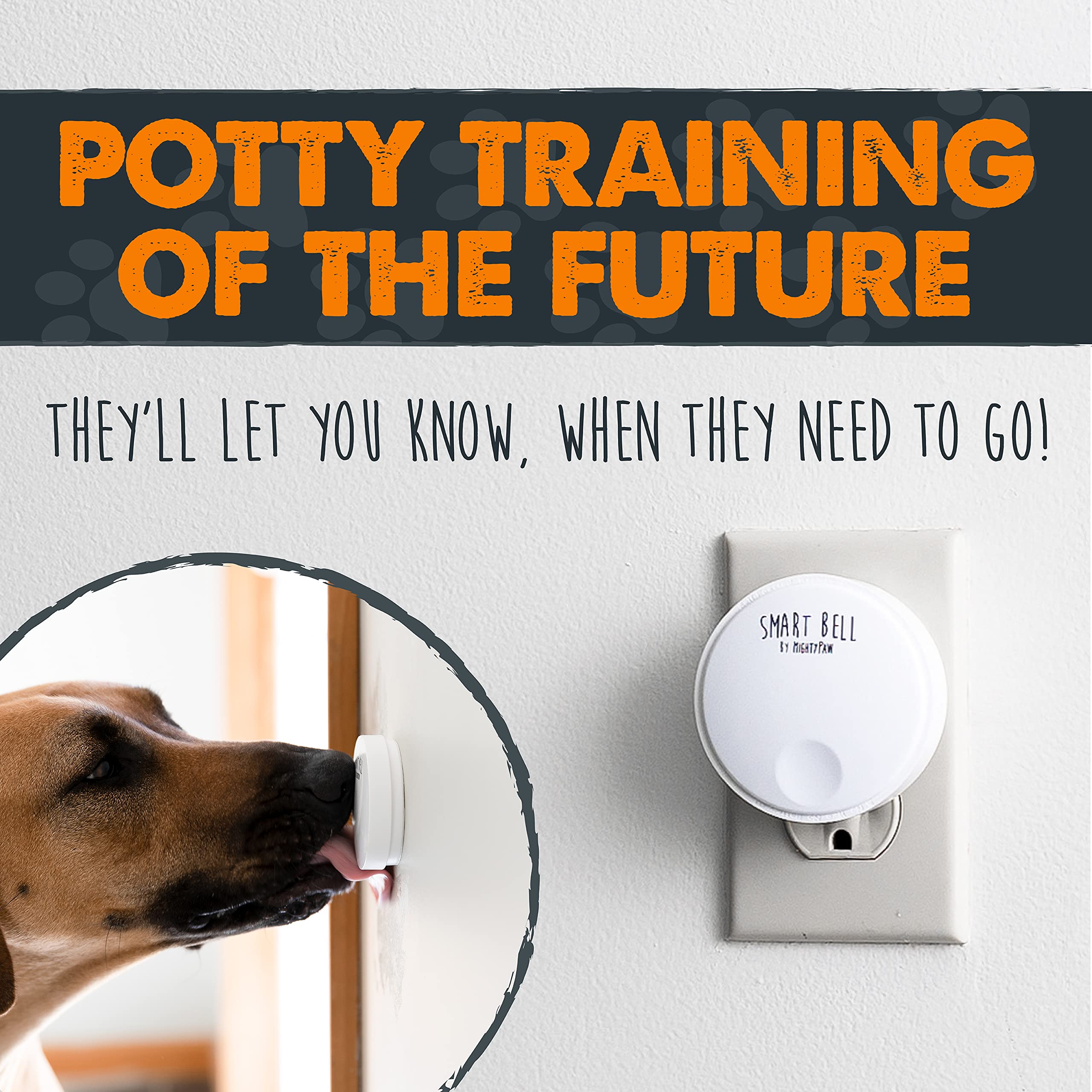 Mighty Paw Smart Bell 2.0 indoor-outdoor use enables flexible potty signaling.