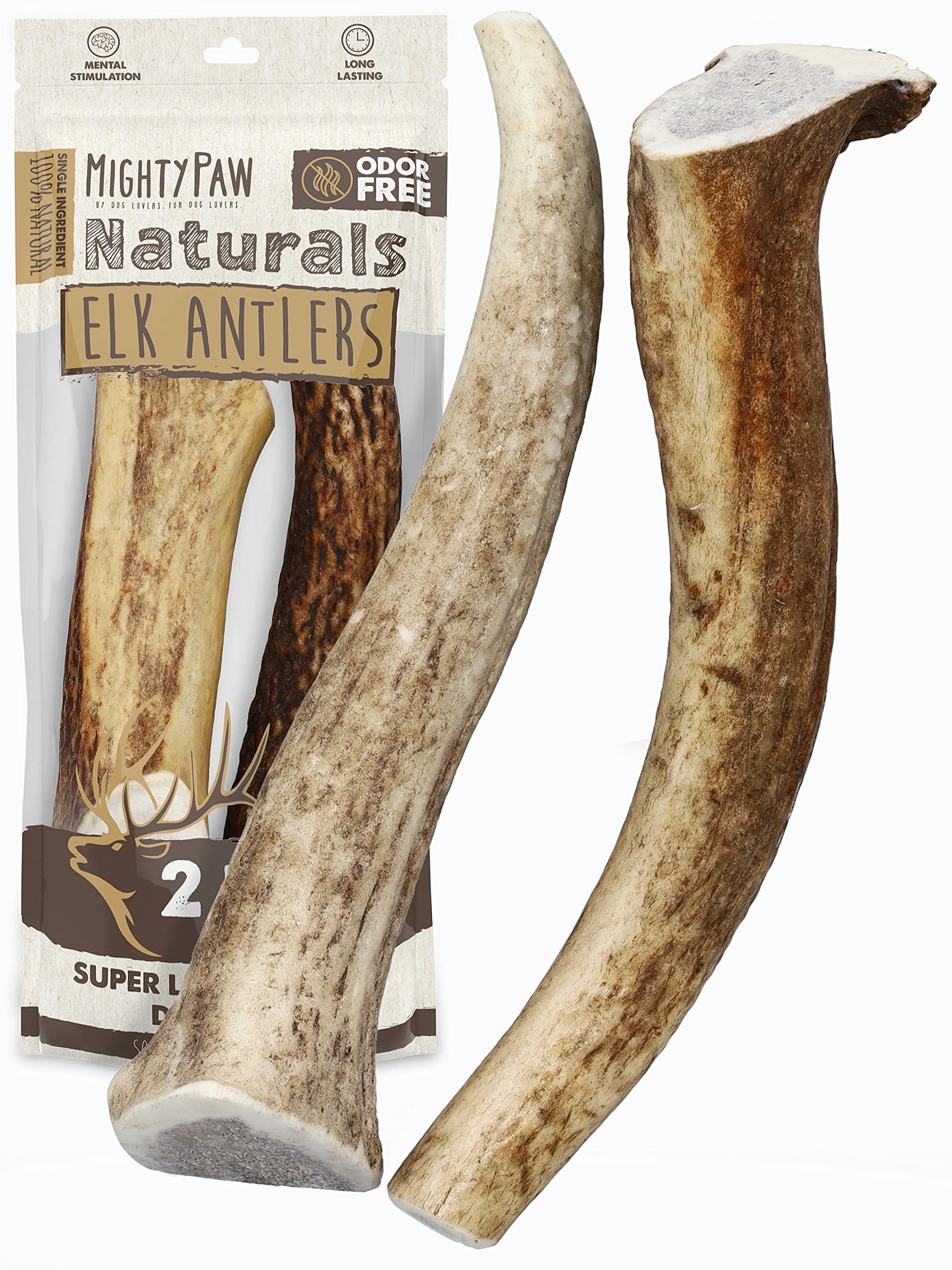 Mighty Paw split elk antlers pack of 2—long-lasting chew for aggressive chewers.