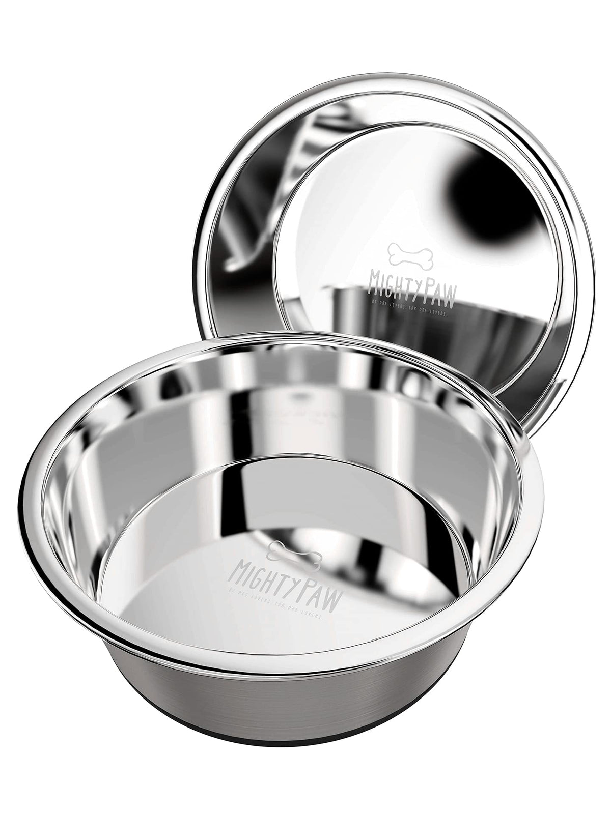 Mighty Paw stainless steel dog bowls 2-pack with durable construction for daily meals.