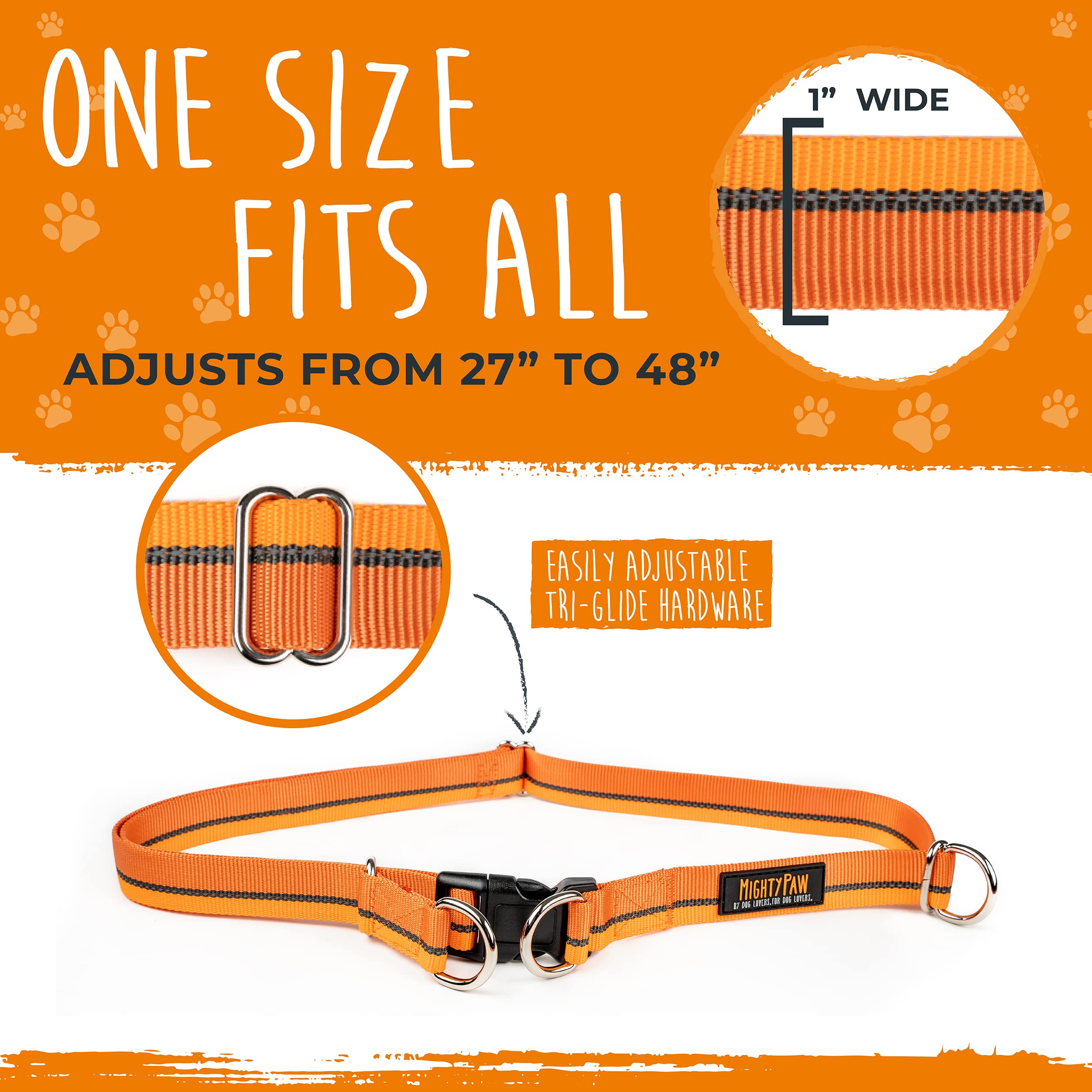 Mighty Paw strong strap demonstrates support for dogs up to 150 lbs