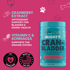 Mighty Paw Waggables Cran-Bladder dog enjoys chew, a tasty bladder-support snack.