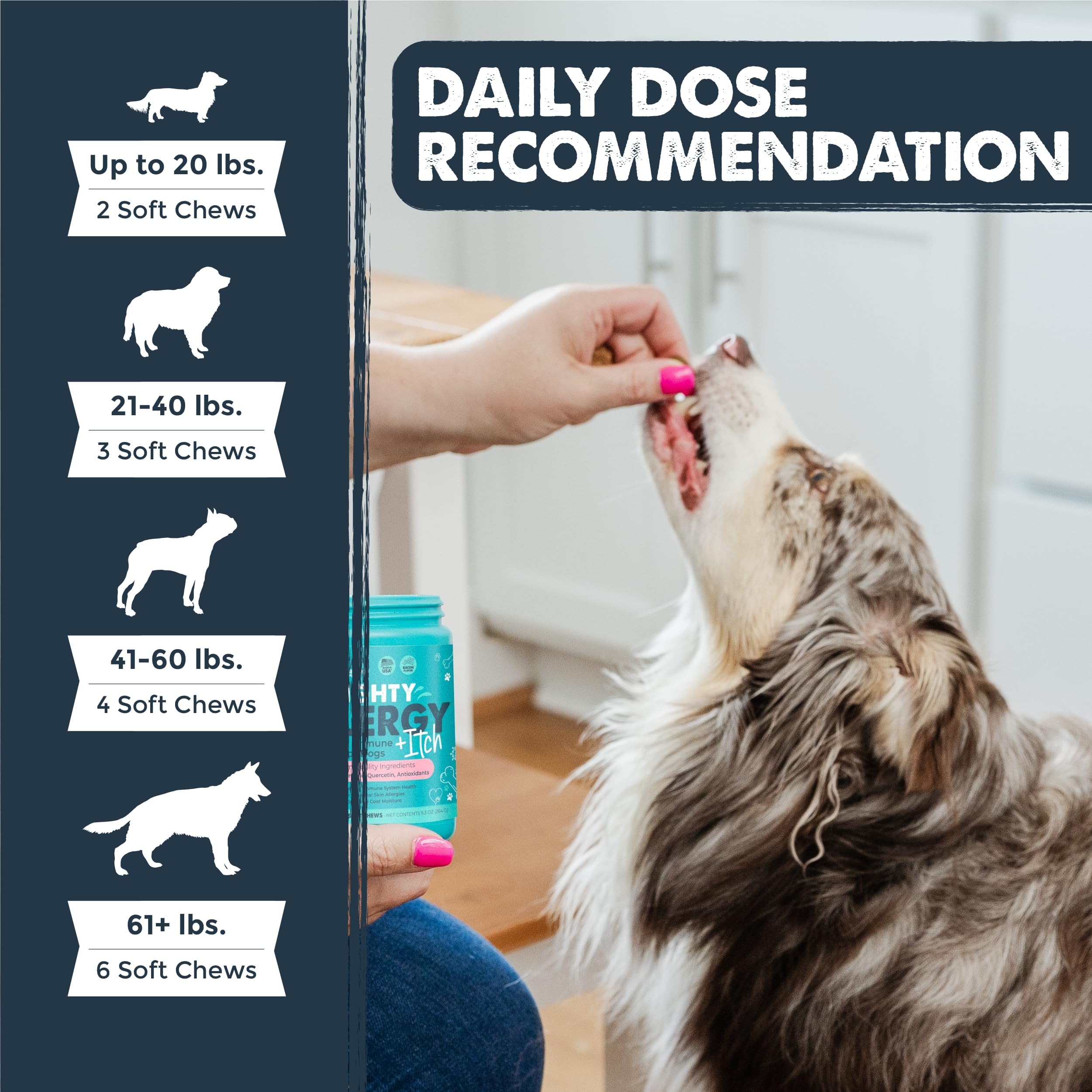 Mighty Paw Waggables dog-treat-dispense-shot demonstrates easy daily administration.