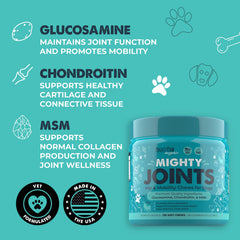 Mighty Paw Waggables glucosamine chondroitin MSM ingredients label for joint support