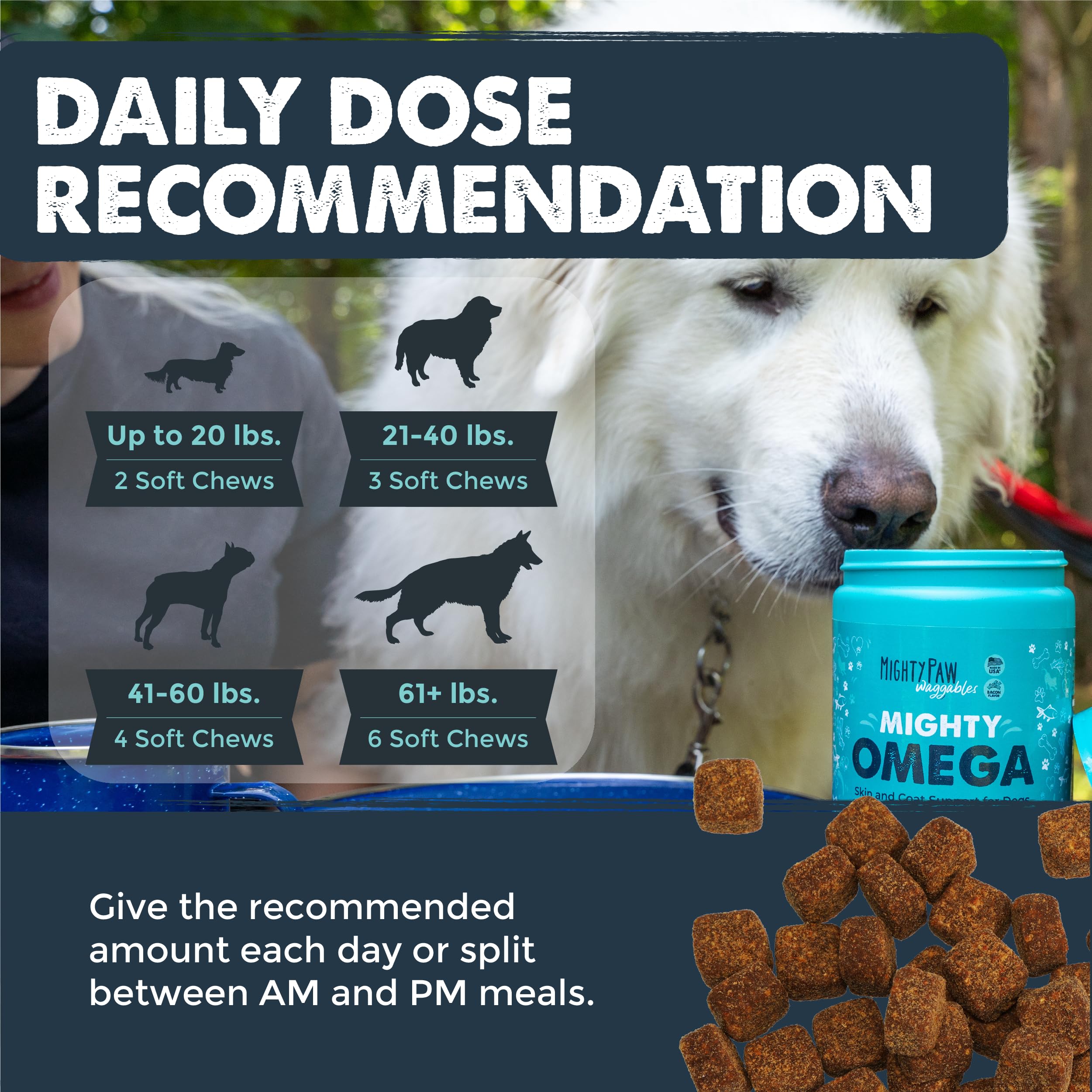 Mighty Paw Mighty Omega made in USA badge highlights quality and traceability.