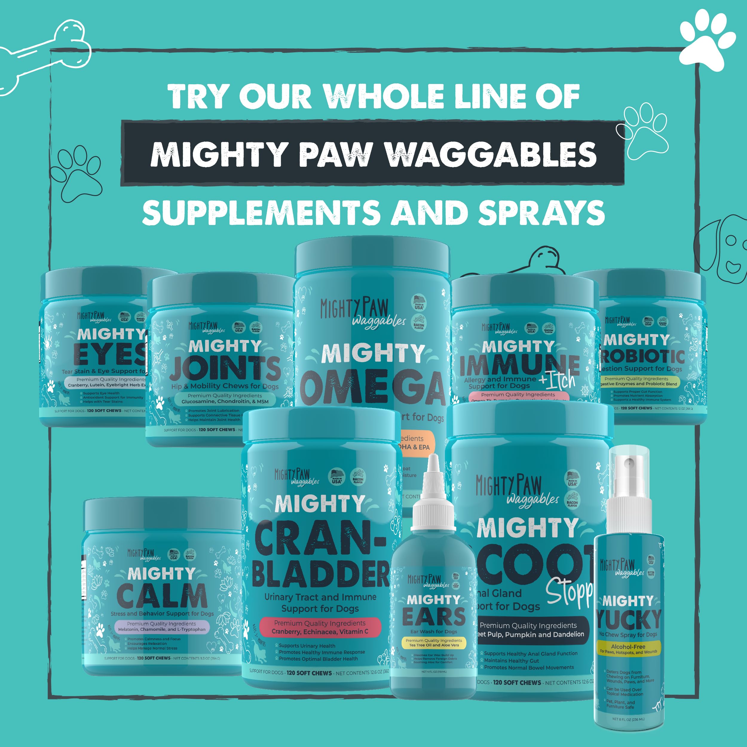 Mighty Paw Waggables joint support chews aiding mobility during outdoor activity