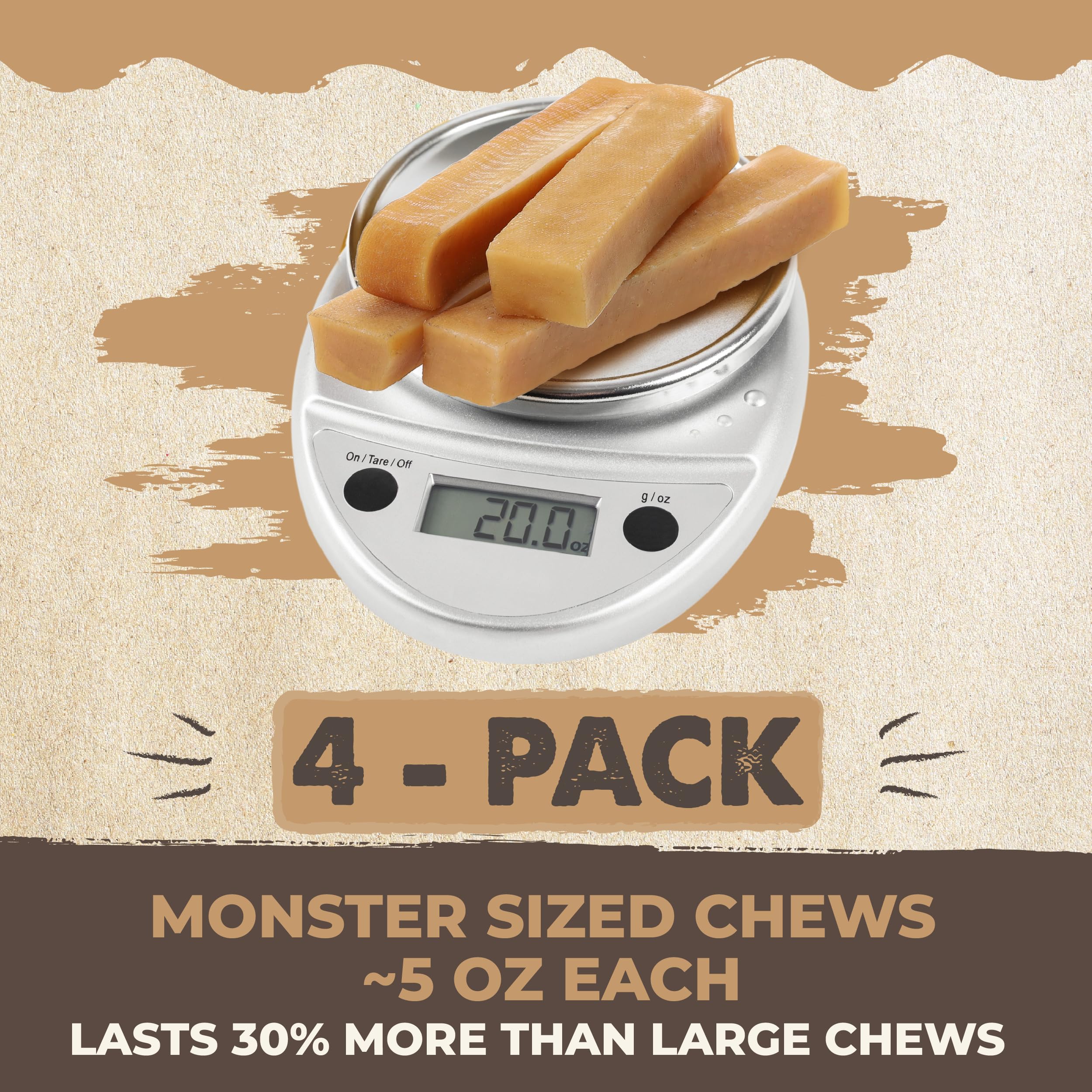 Mighty Paw Yak Cheese Dog Chews close-up reveals textured yak cheese for long-lasting enrichment.