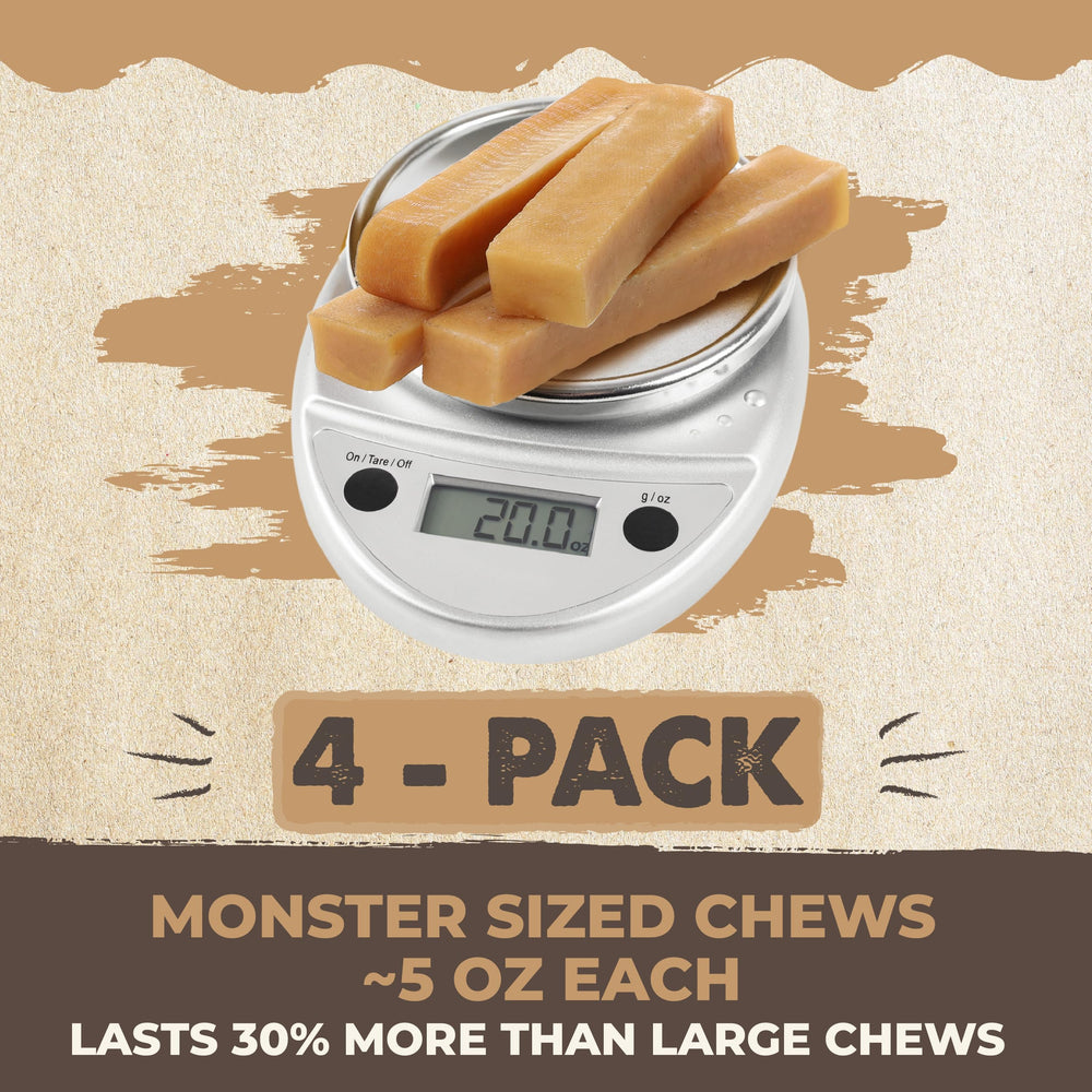 Mighty Paw Yak Cheese Dog Chews close-up reveals textured yak cheese for long-lasting enrichment.