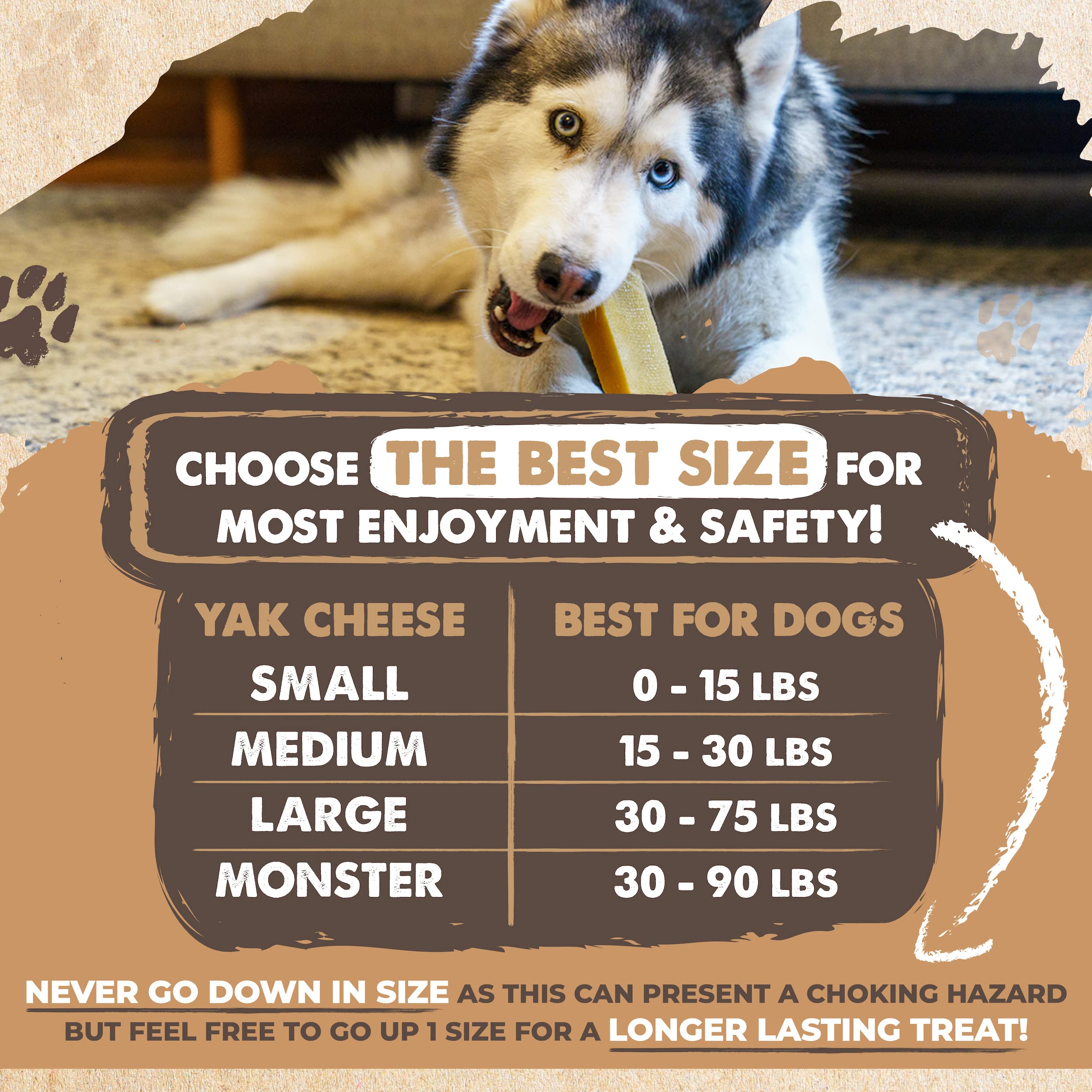 Mighty Paw Yak Cheese Chews ingredients image highlights three-ingredient formula for clean, natural chewing.