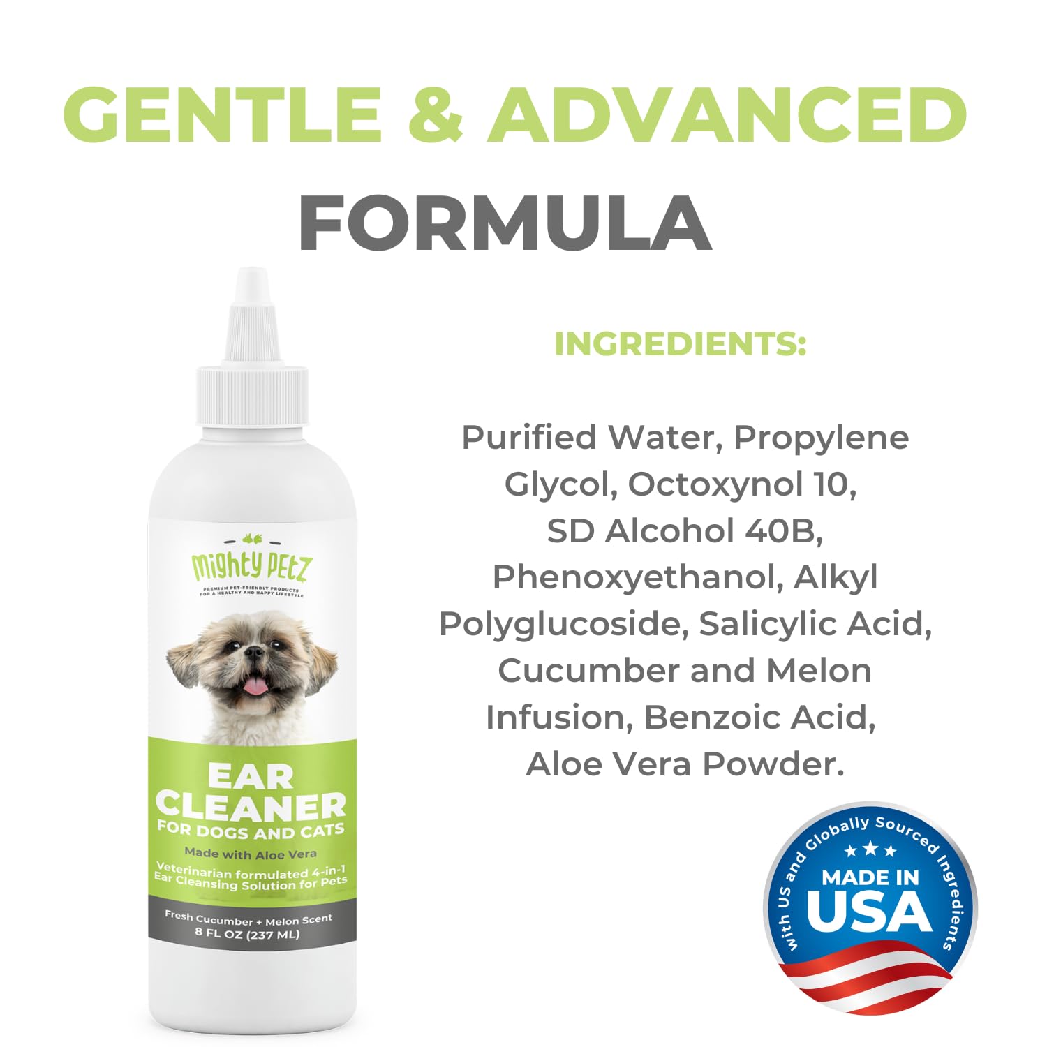 Mighty Petz Aloe Vera formula supports gentle ear care