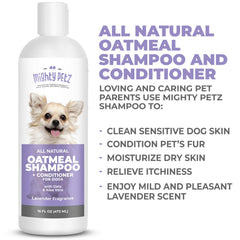 Mighty Petz bath scene shows creamy lather and lavender scent for a calm bath.