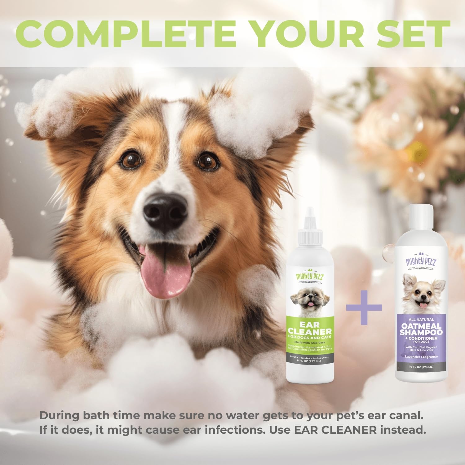 Mighty Petz ear cleaner removing wax and debris from a pet's ears