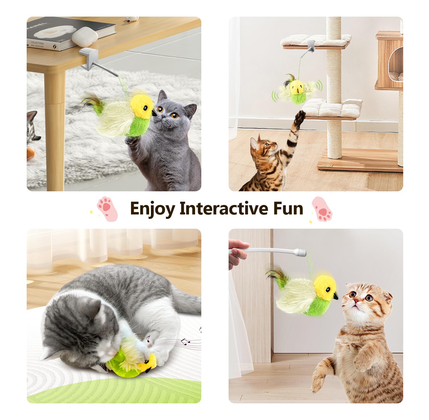 Migipaws air-hanging flappy-bird image demonstrates hanging mode for jumping and chasing fun.