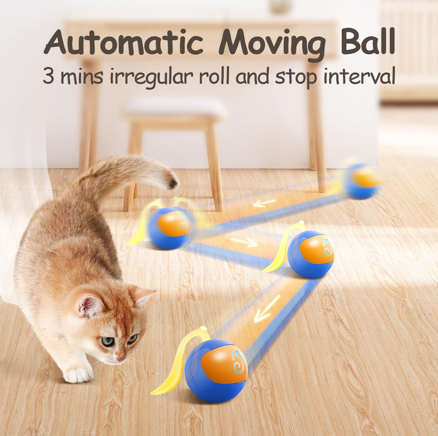 Migipaws cat ball with fluffy tail attachment enhances interactive play and curiosity.