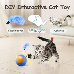 Migipaws cat ball in motion on carpet demonstrates chasing and agility training.