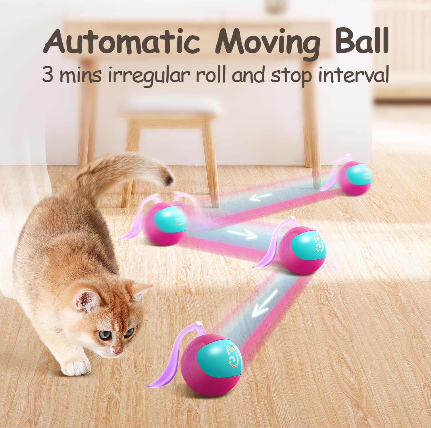Migipaws Rose rolling ball demonstrates motion-activated lighting for curiosity-driven play.
