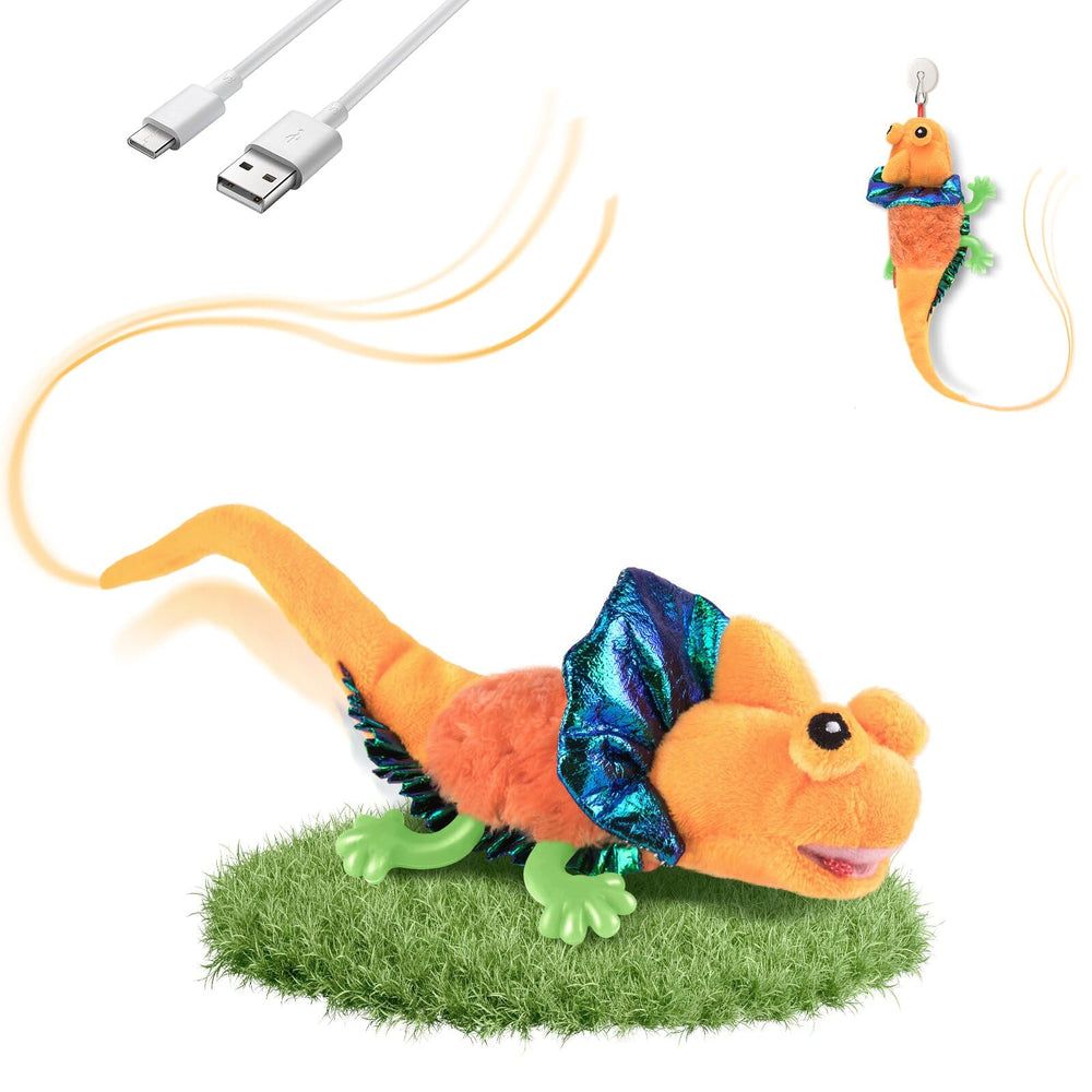 Migipaws lizard toy flapping and chirping in orange boosts indoor playtime