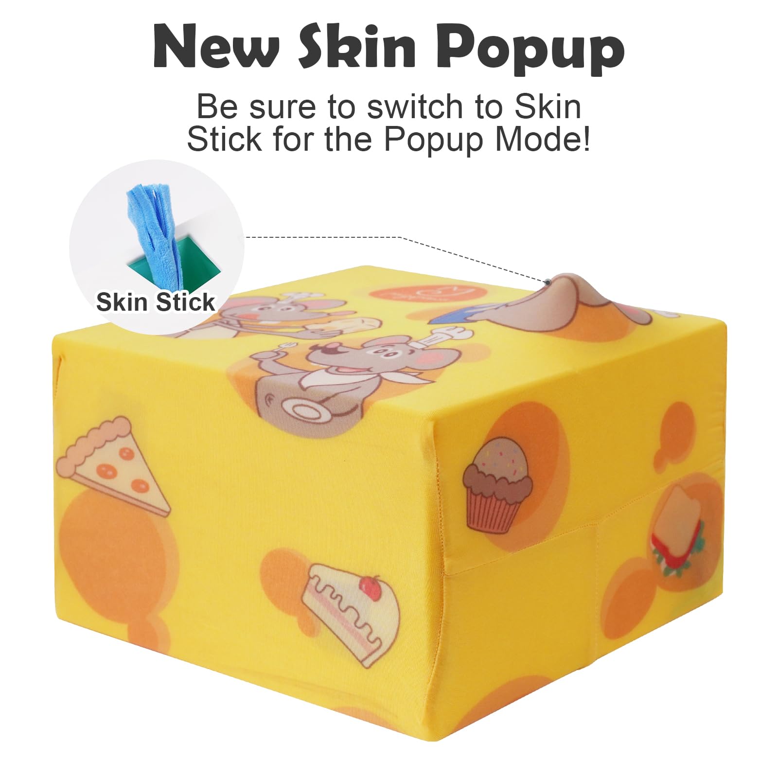Migipaws PopSkin plush cover with hidden surprise attracts attentive pawing and jumping.