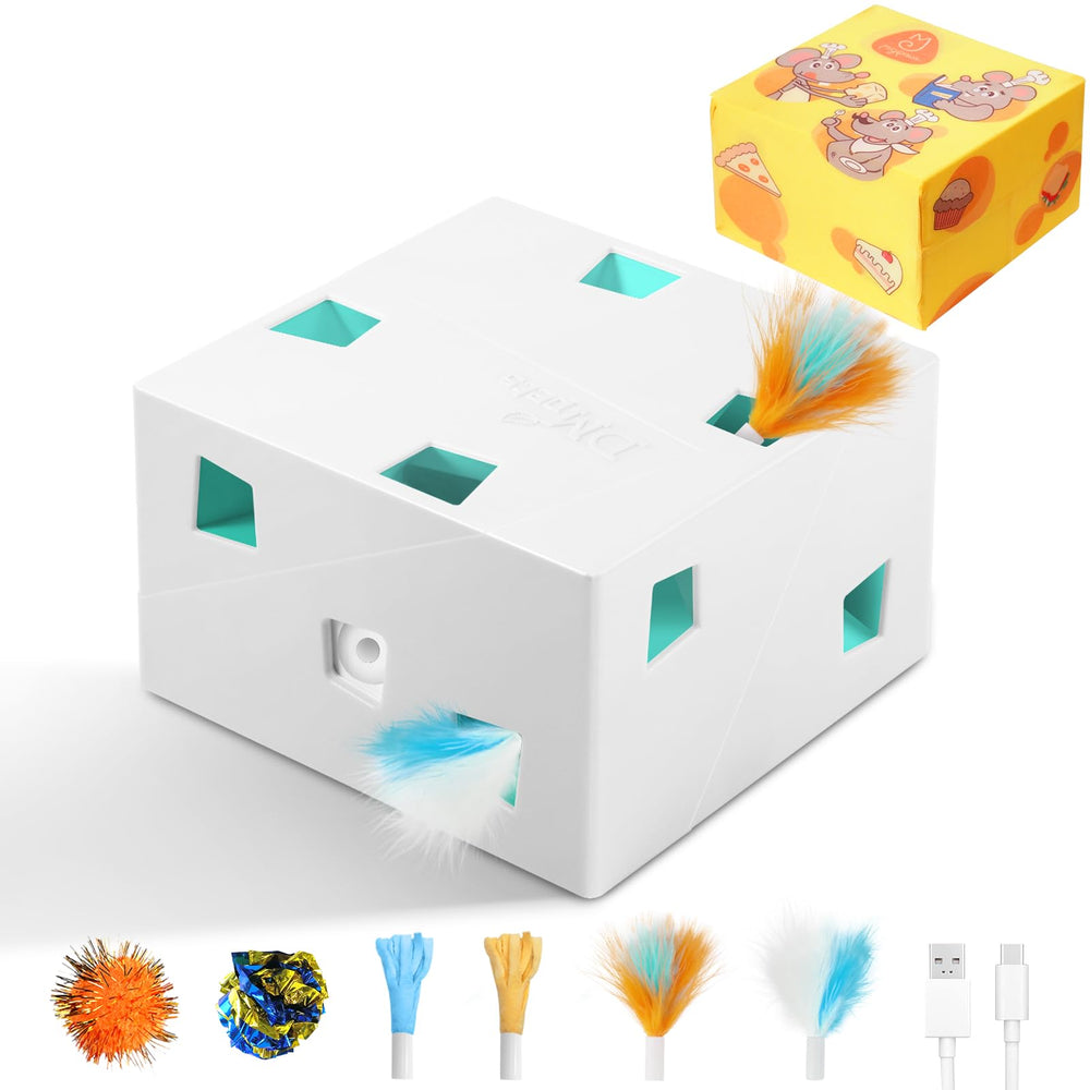 Migipaws MigiBox Plus top holes design encourages stalking and pouncing during play.